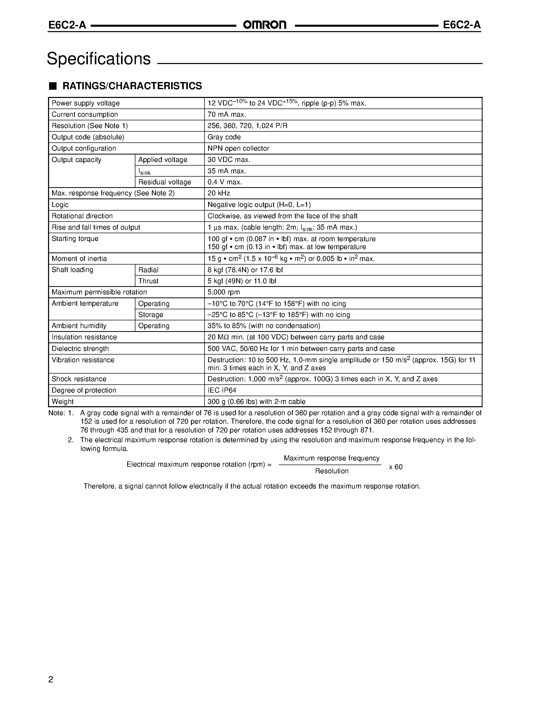 Datasheet E6C2-A - Absolute Rotary Encoder page 2