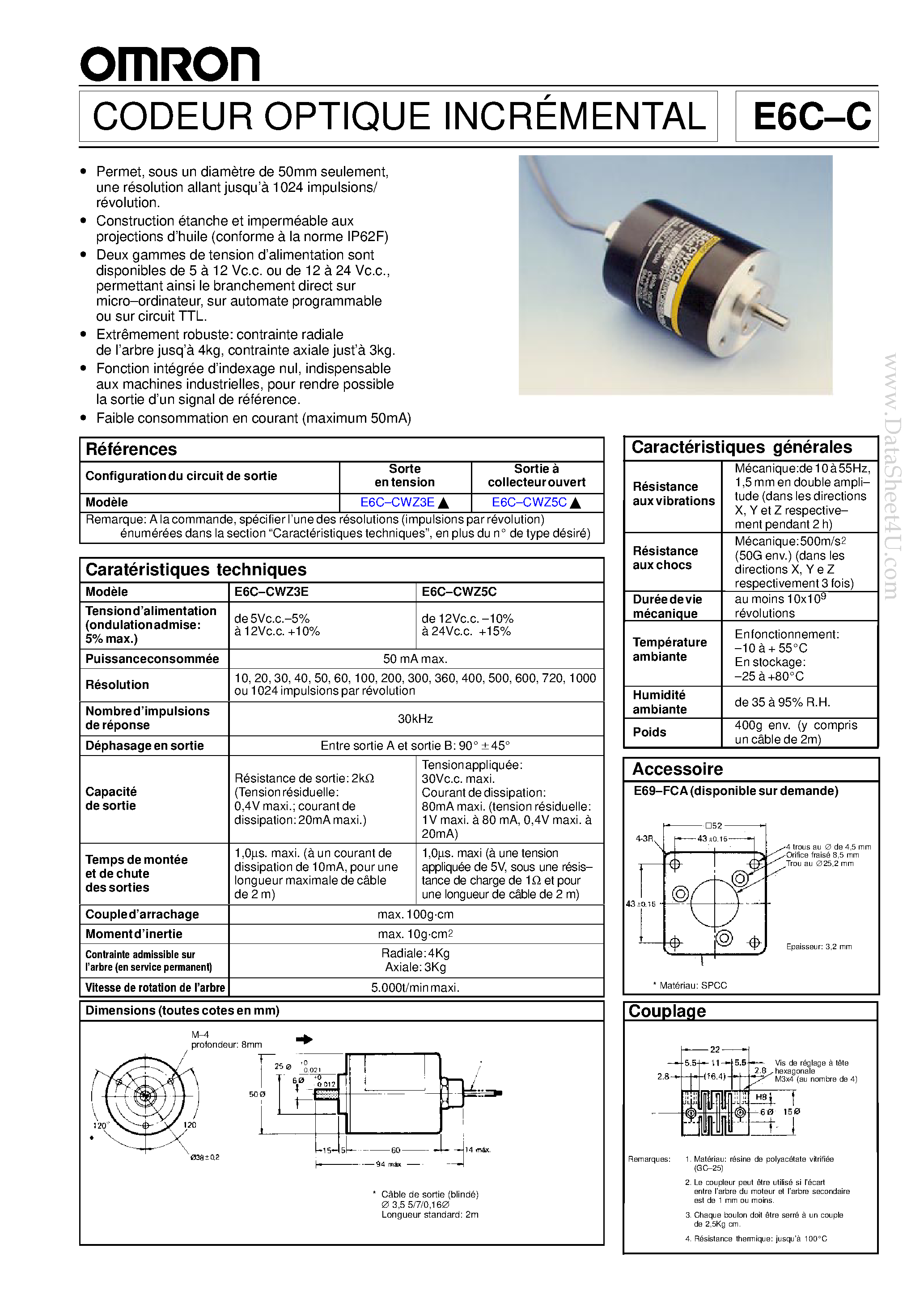 Даташит на микросхему E6C-C страница 1 Даташит E6C-C - CODEUR OPTIQUE INCREMENTAL страница 1