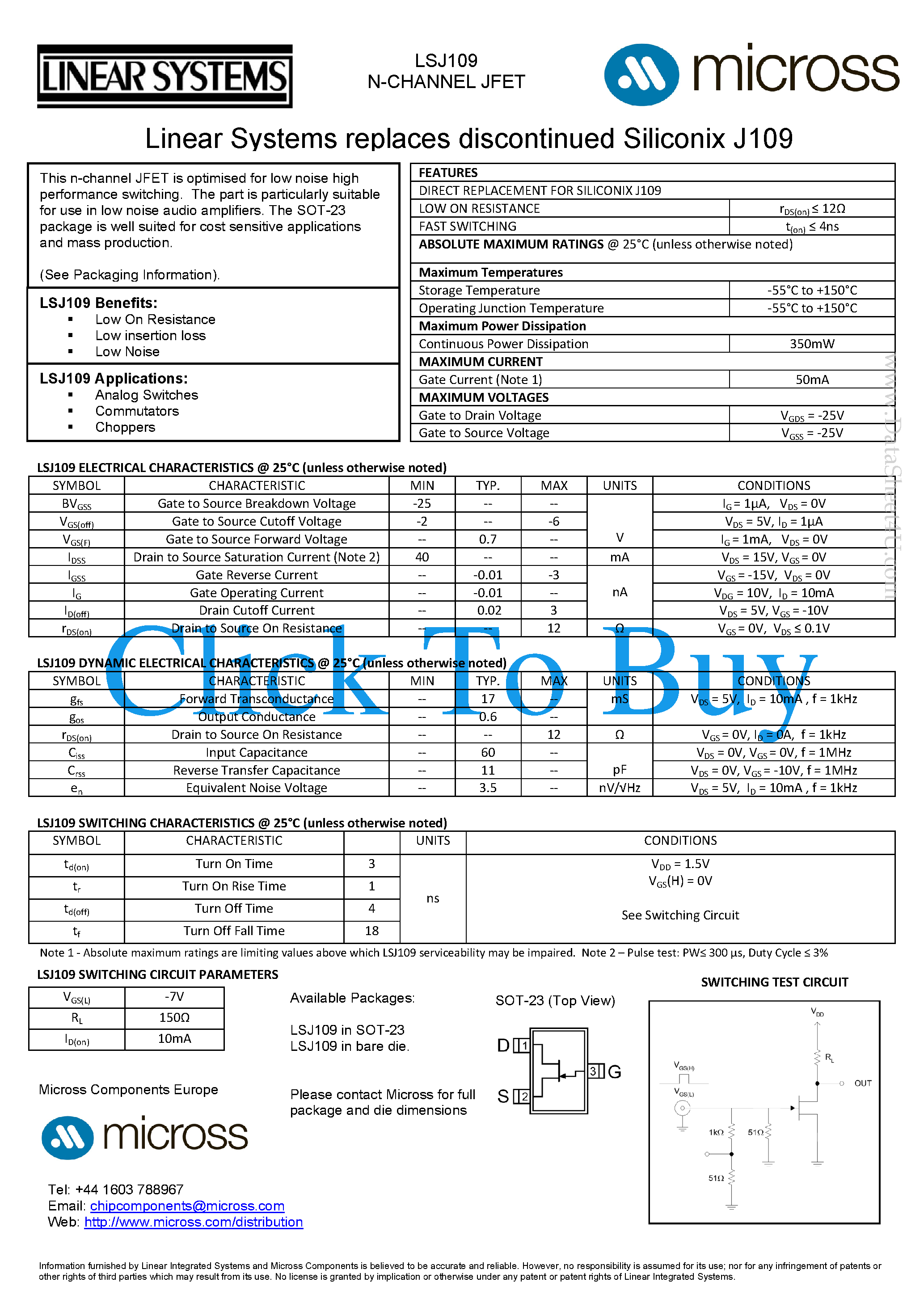 Datasheet LSJ109 page 1 Datasheet LSJ109 - Switching page 1