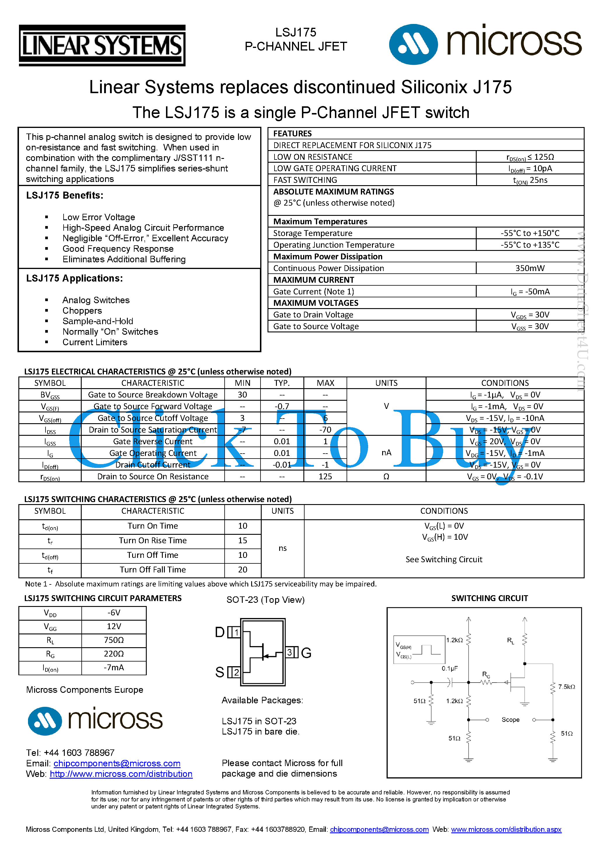 Datasheet LSJ175 page 1 Datasheet LSJ175 - Switching page 1