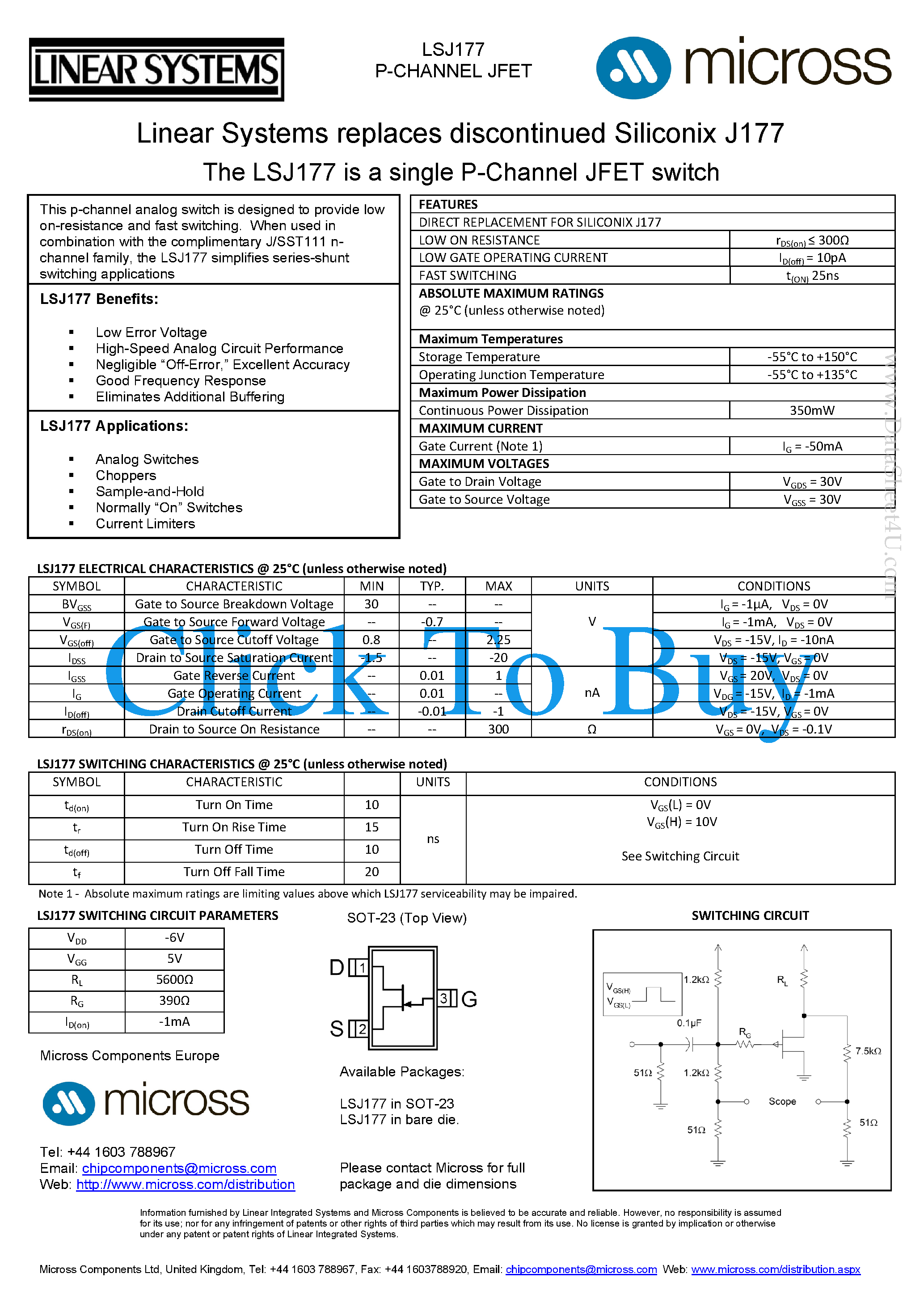 Datasheet LSJ177 page 1 Datasheet LSJ177 - Switching page 1