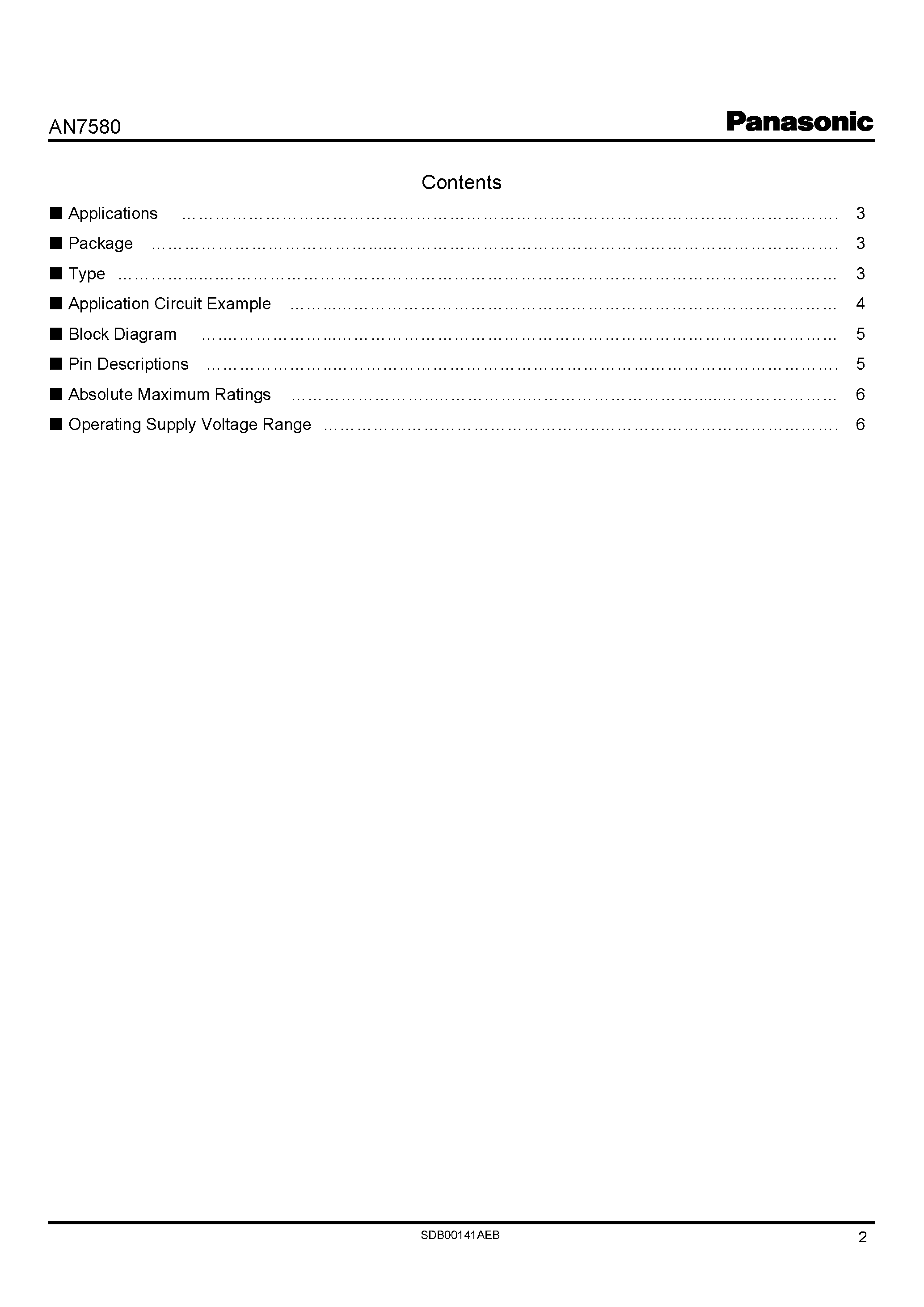 Даташит на микросхему AN7580 страница 2 Даташит AN7580 - 25 W X 2-channel BTL power amplifier страница 2