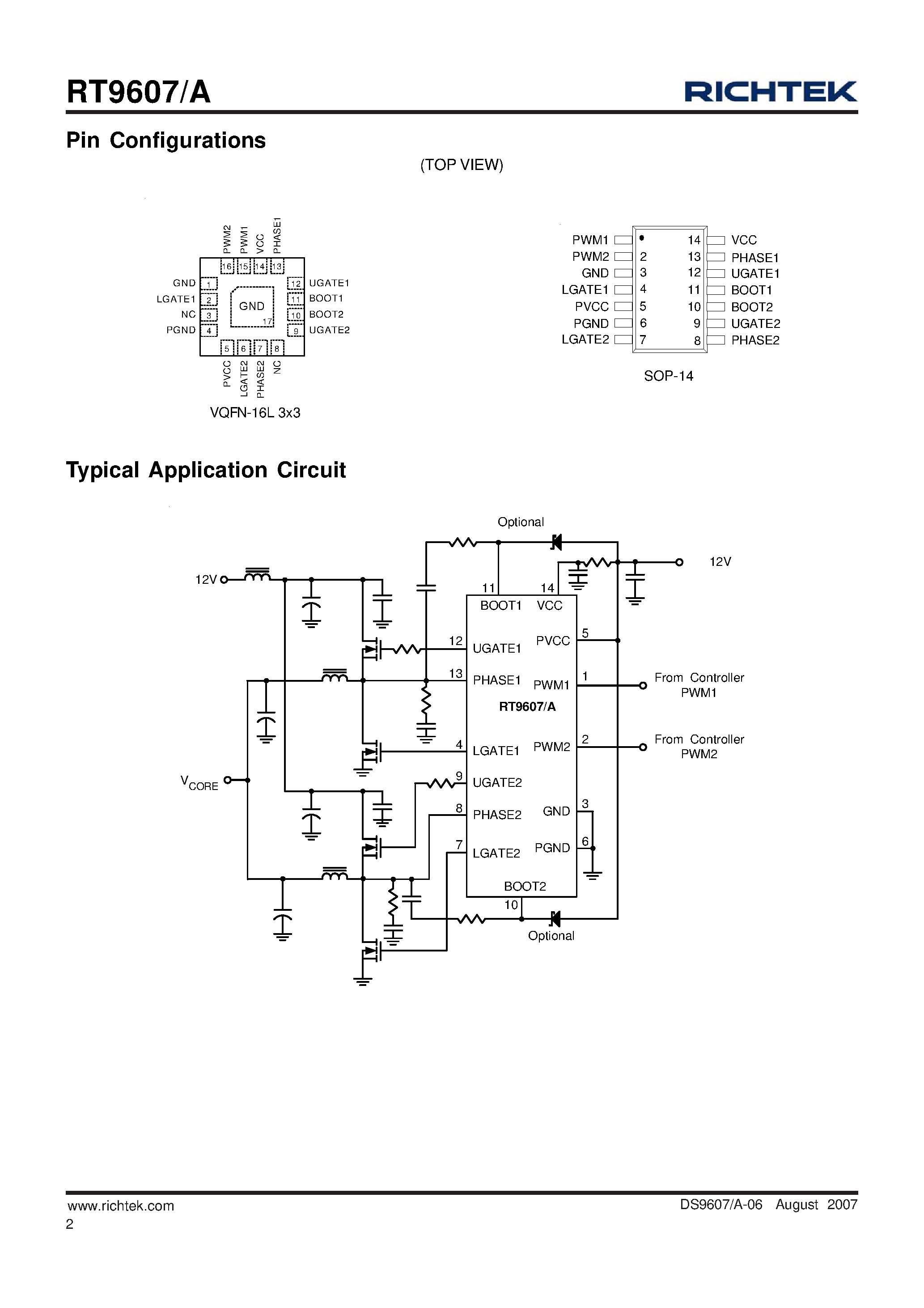 Даташит RT9607 - Dual Channel Synchronous-Rectified Buck MOSFET Driver страница 2