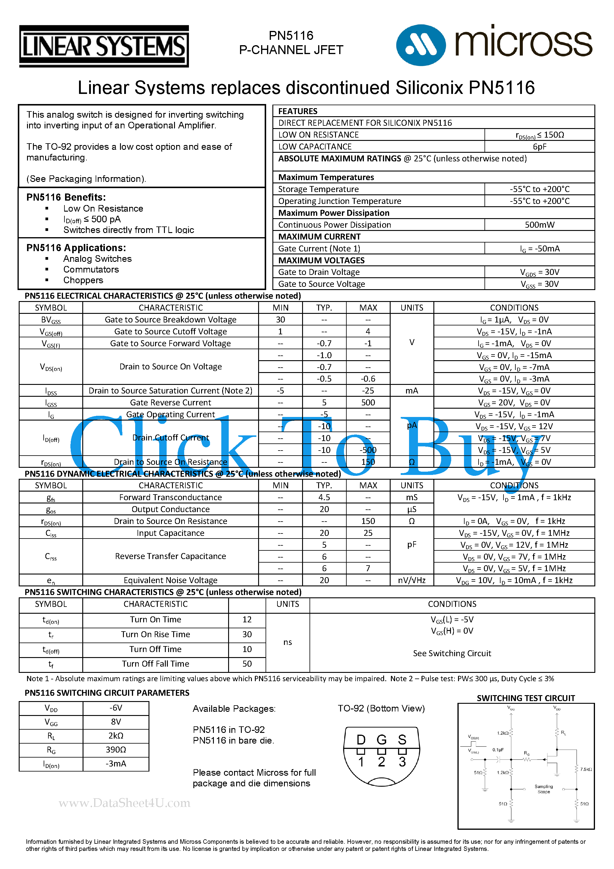 Datasheet PN5116 page 1 Datasheet PN5116 - Switching page 1