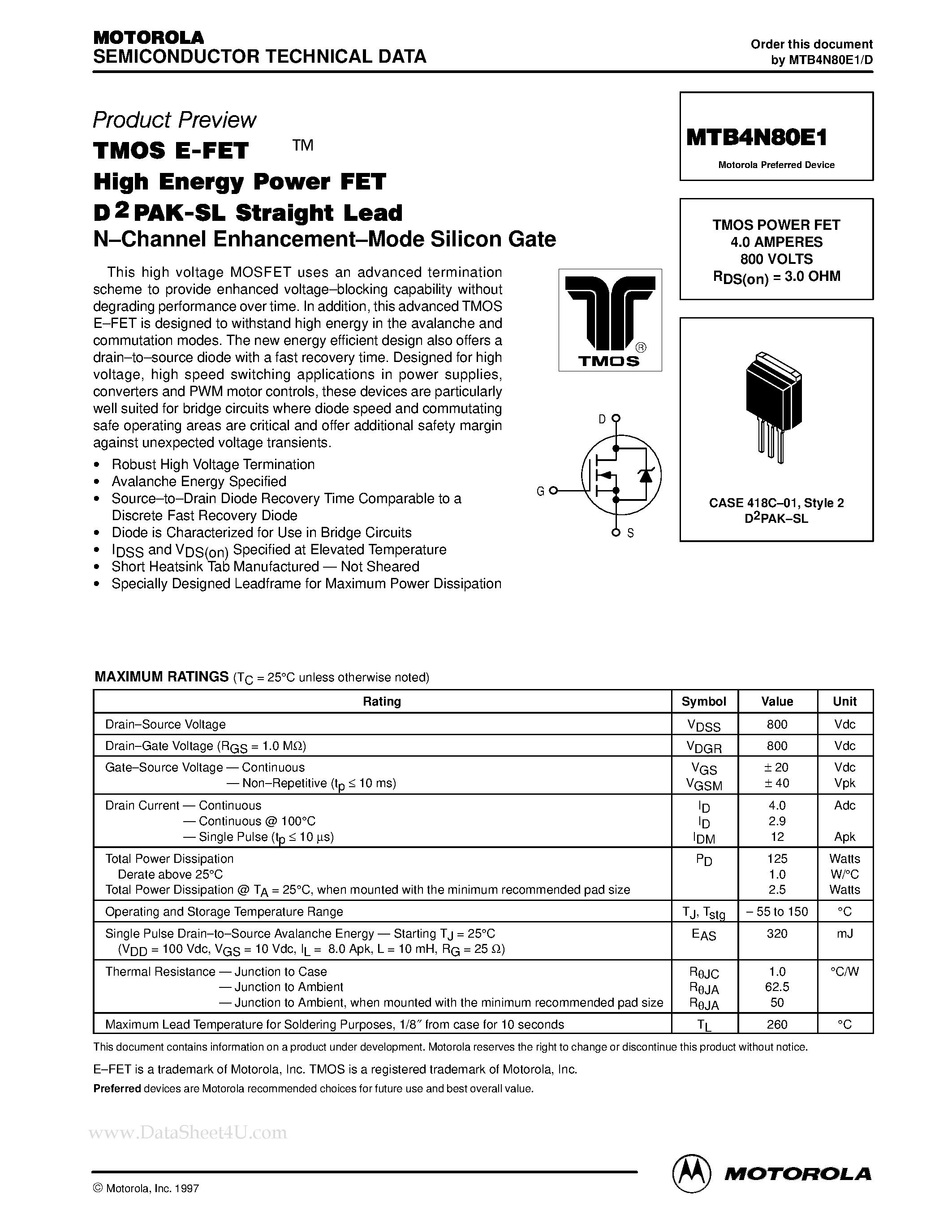 Даташит на микросхему 4N80E страница 1 Даташит 4N80E - Search -----> MTB4N80E страница 1