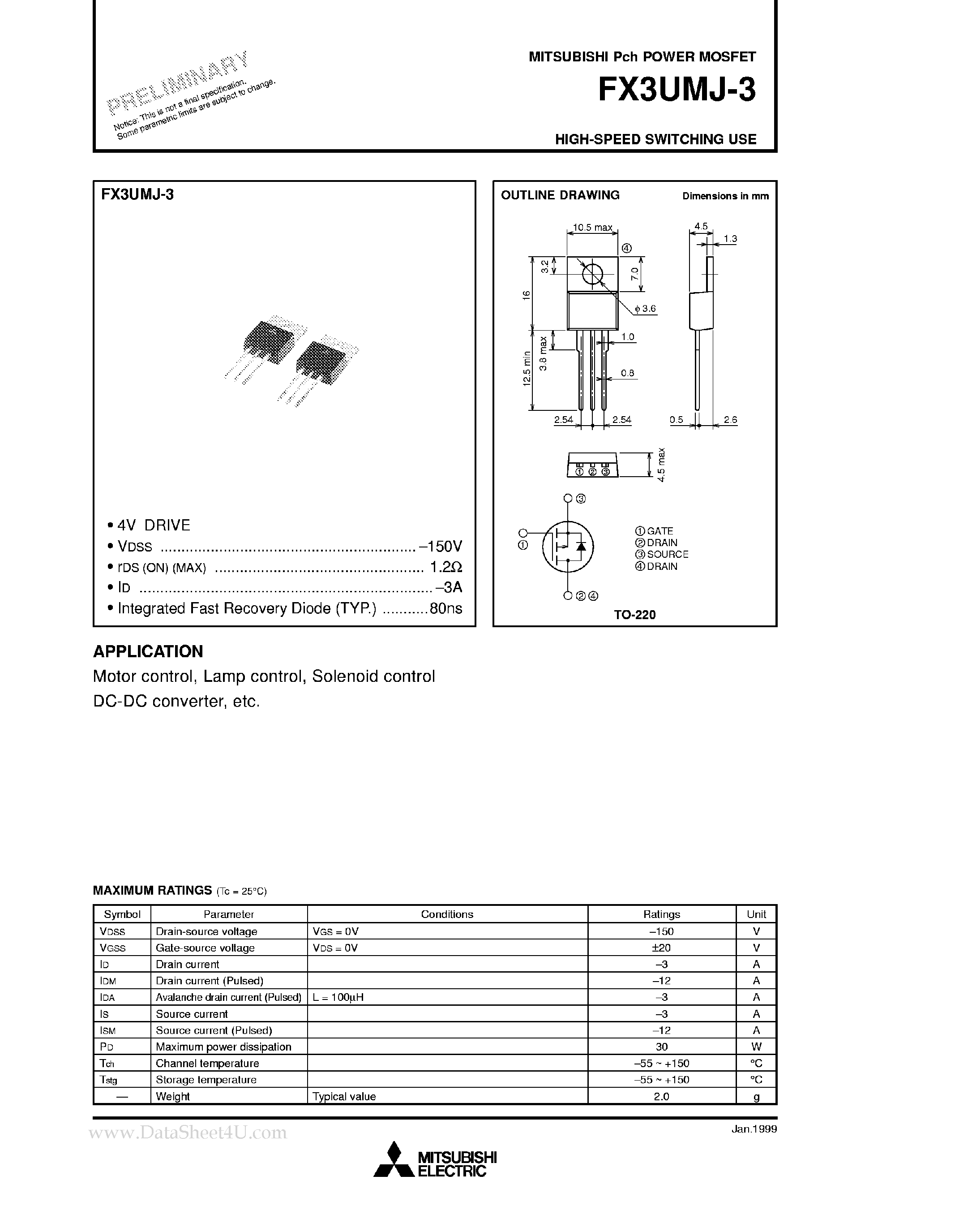 Datasheet FX3UMJ-3 - High Speed Switching Use page 1