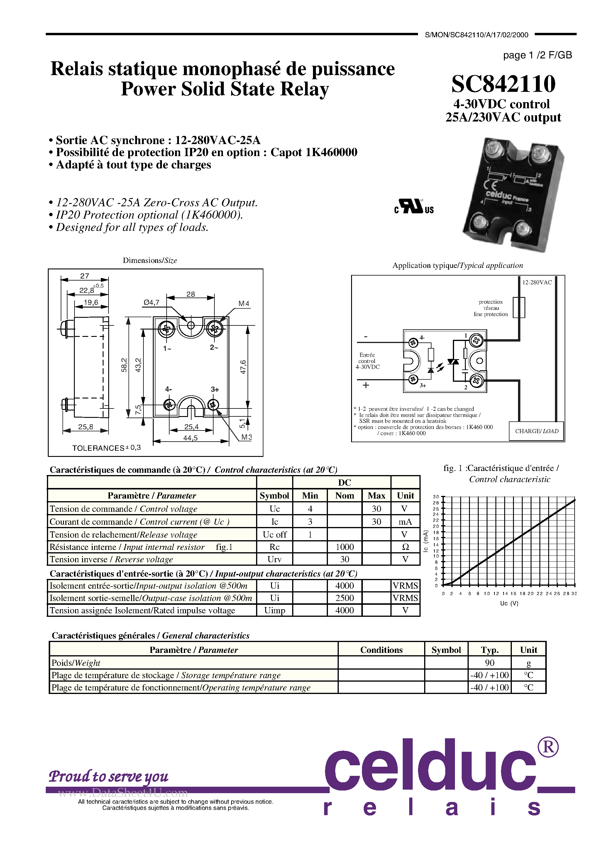 Datasheet SC842110 page 1 Datasheet SC842110 - Power Solid State Relay page 1