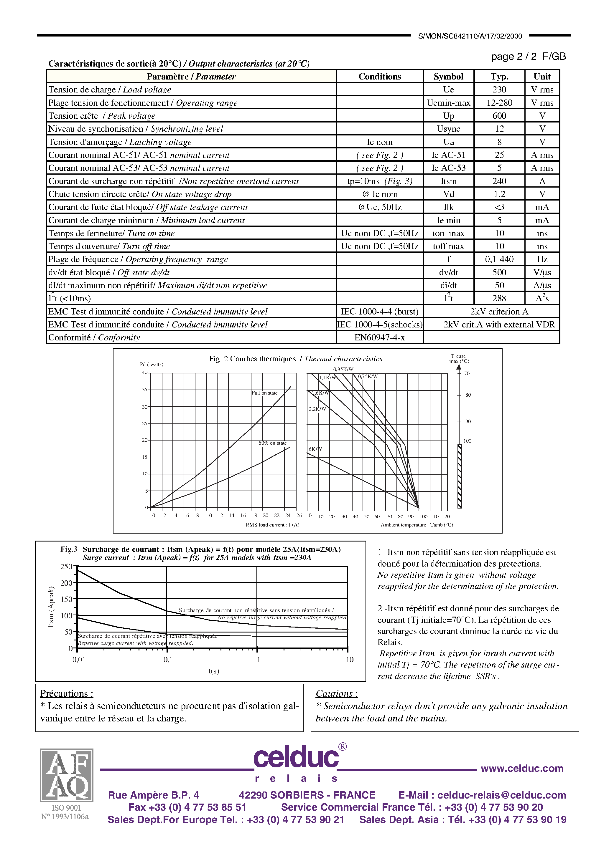 Datasheet SC842110 page 2 Datasheet SC842110 - Power Solid State Relay page 2