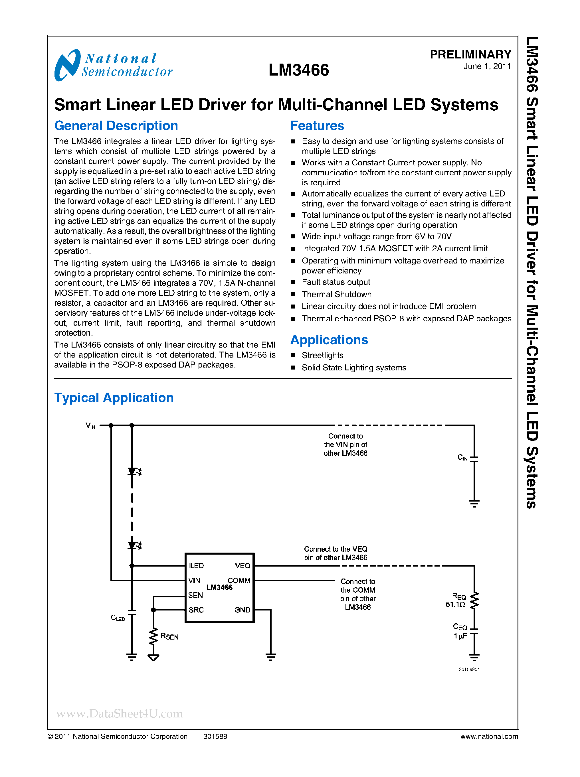 Datasheet LM3466 - Smart Linear LED Driver page 1