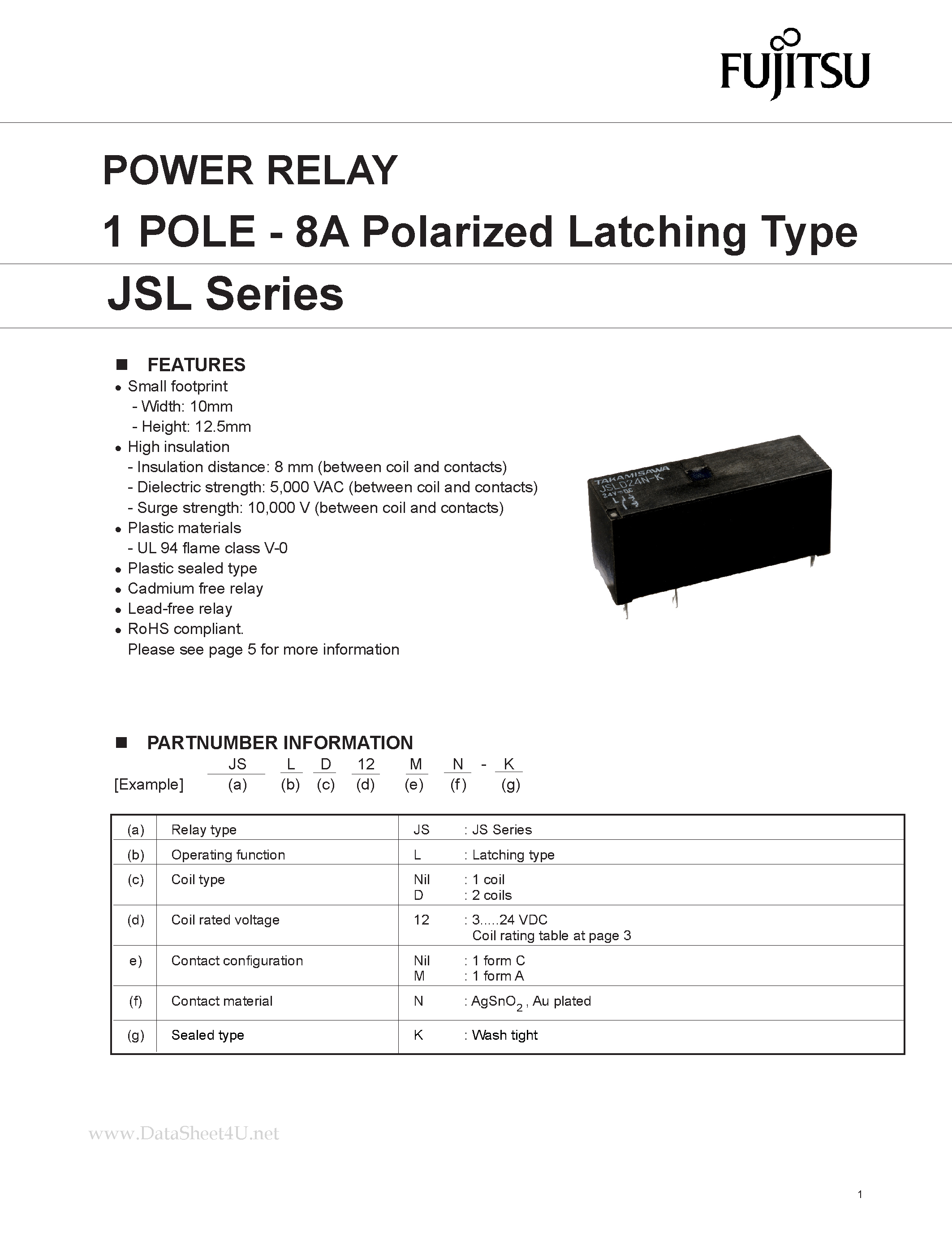 Даташит JSL - POWER RELAY страница 1