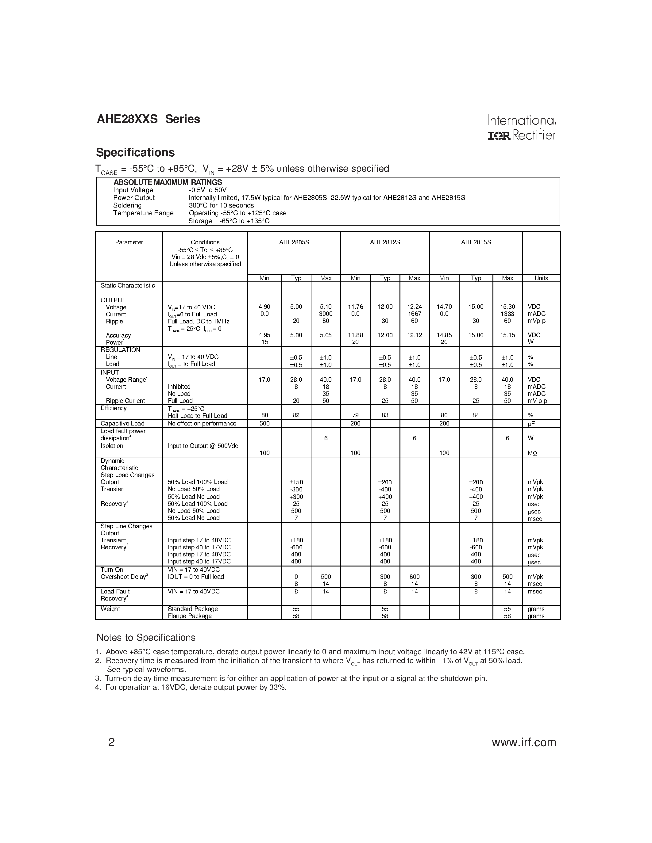 Datasheet AHE2805S page 2 Datasheet AHE2805S - ADVANCED ANALOG HYBRID-HIGH RELIABILITY DC/DC CONVERTERS page 2