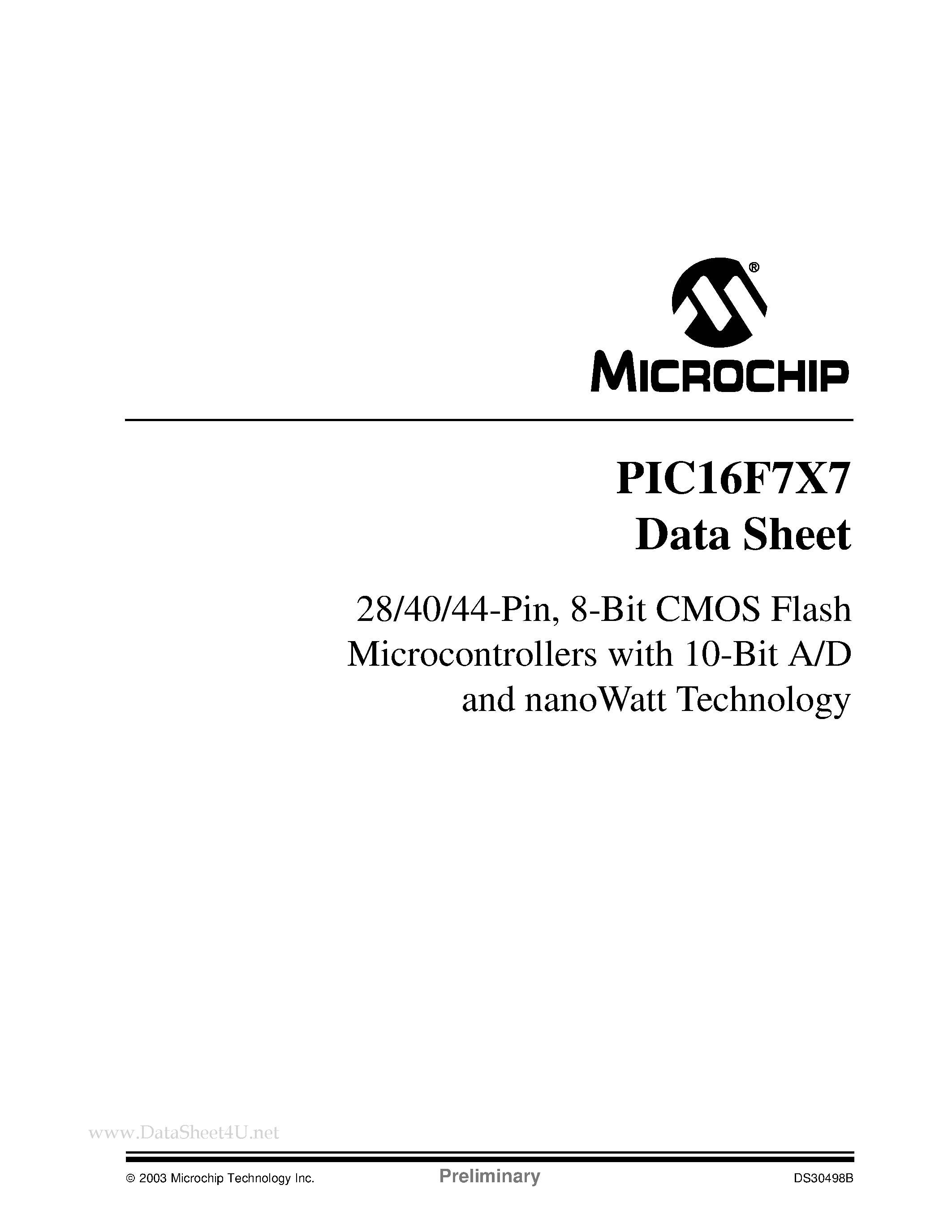 Даташит PIC16F737 - CMOS Flash-based 8-bit Microcontroller страница 1