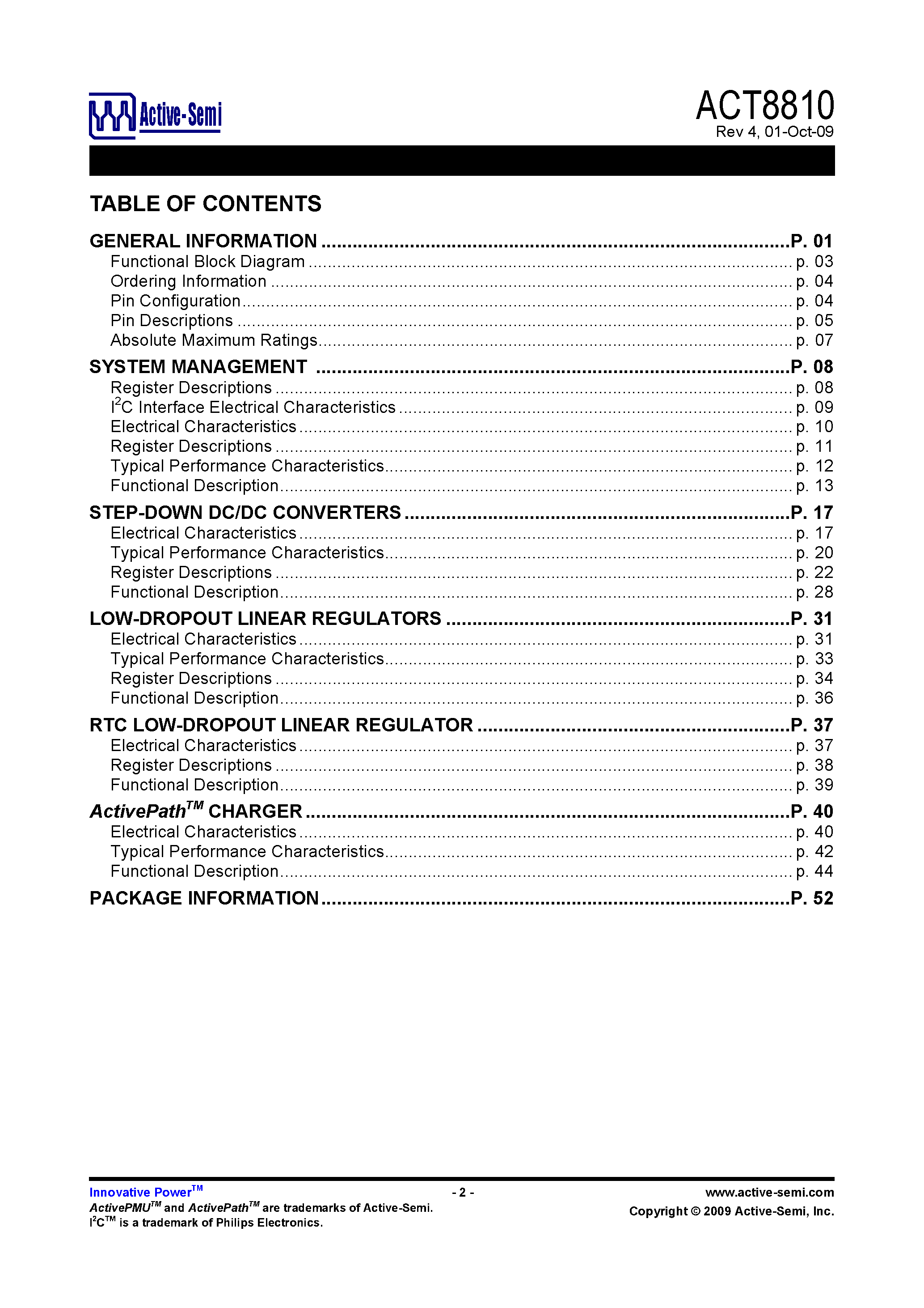 Даташит на микросхему ACT8810 страница 2 Даташит ACT8810 - Eight Channel ActivePath Power Management IC страница 2