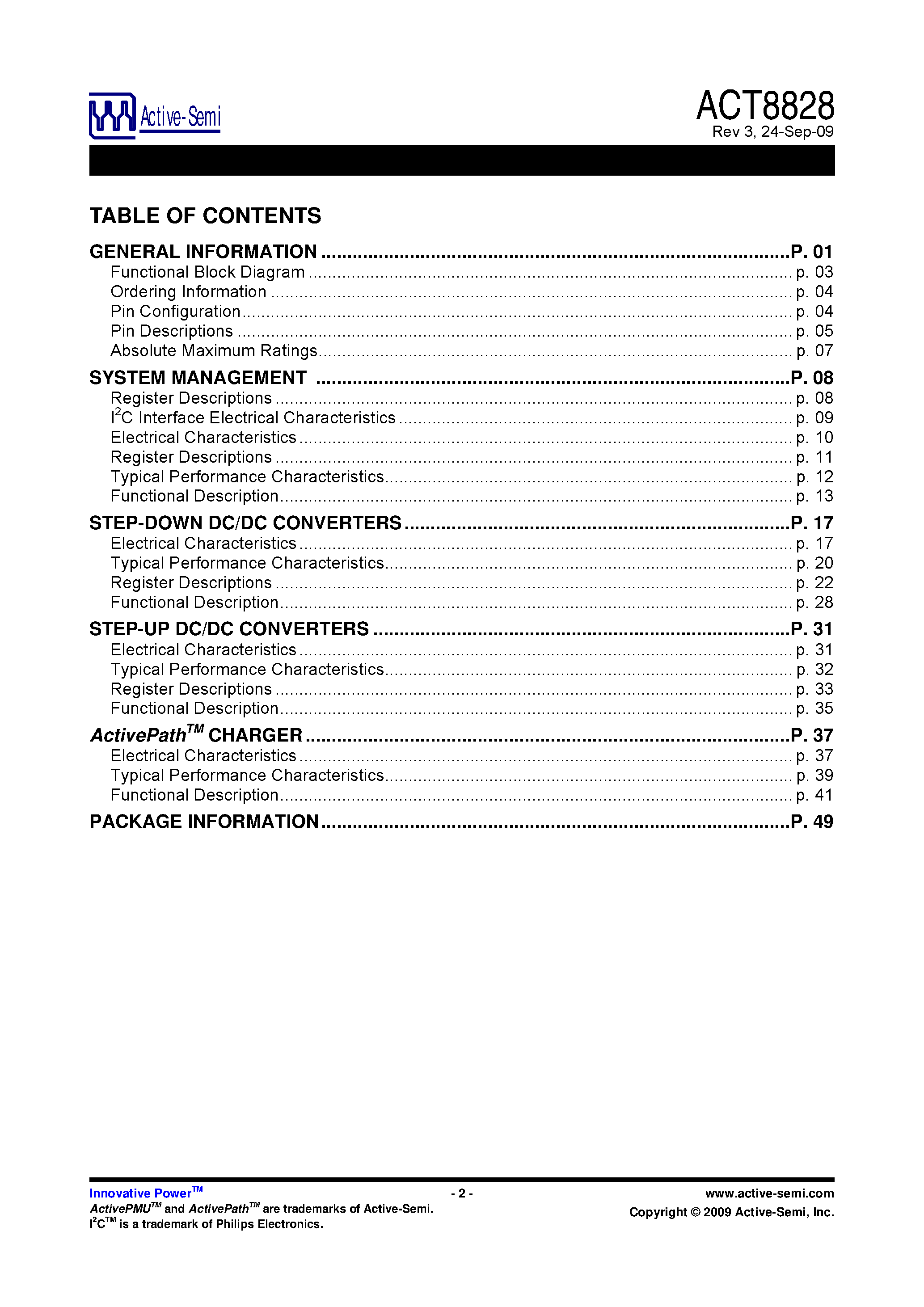 Даташит ACT8828 - Six Channel ActivePath Power Management IC страница 2