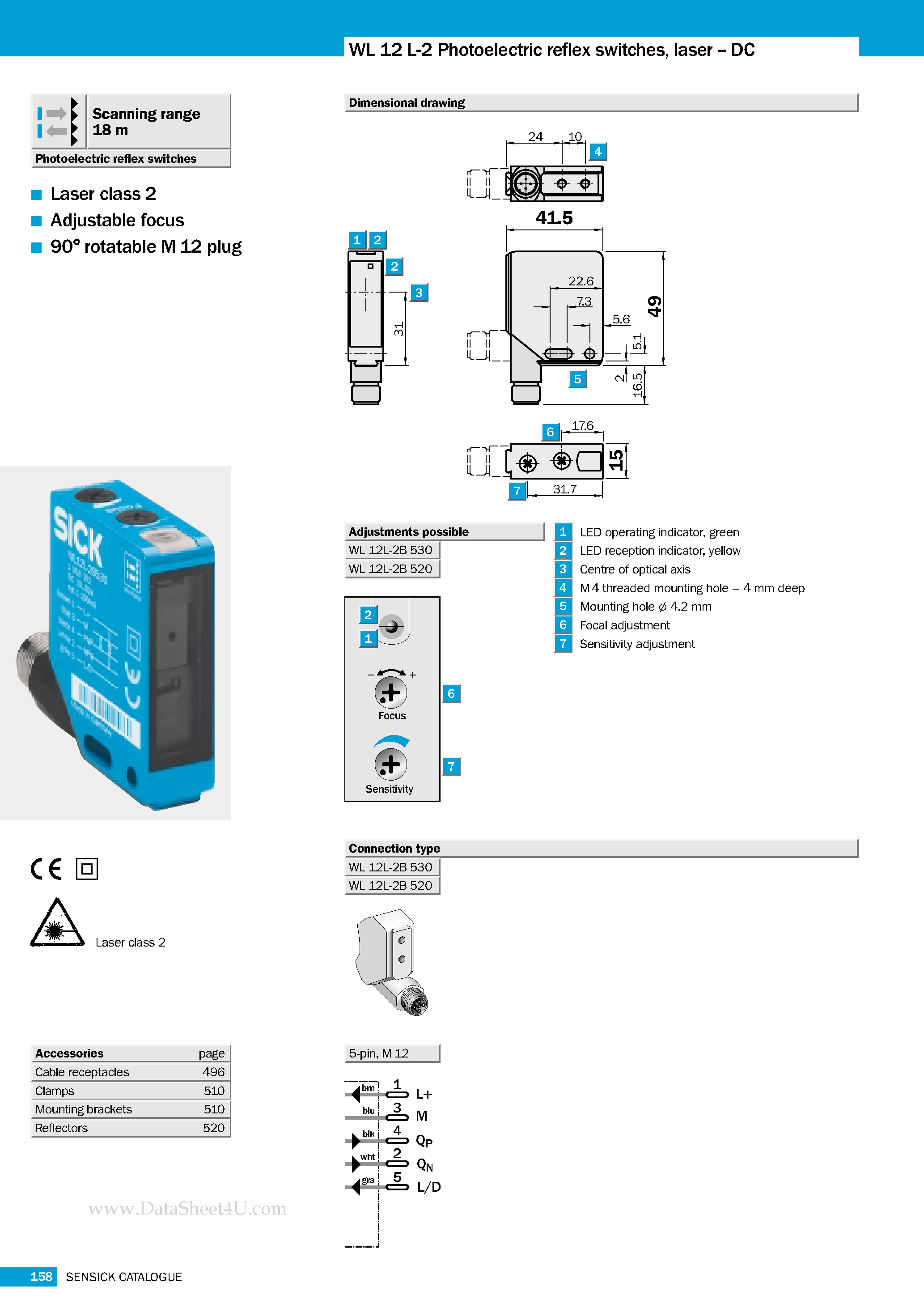 Даташит на микросхему WL12 страница 1 Даташит WL12 - Photoelectric reflex switches страница 1