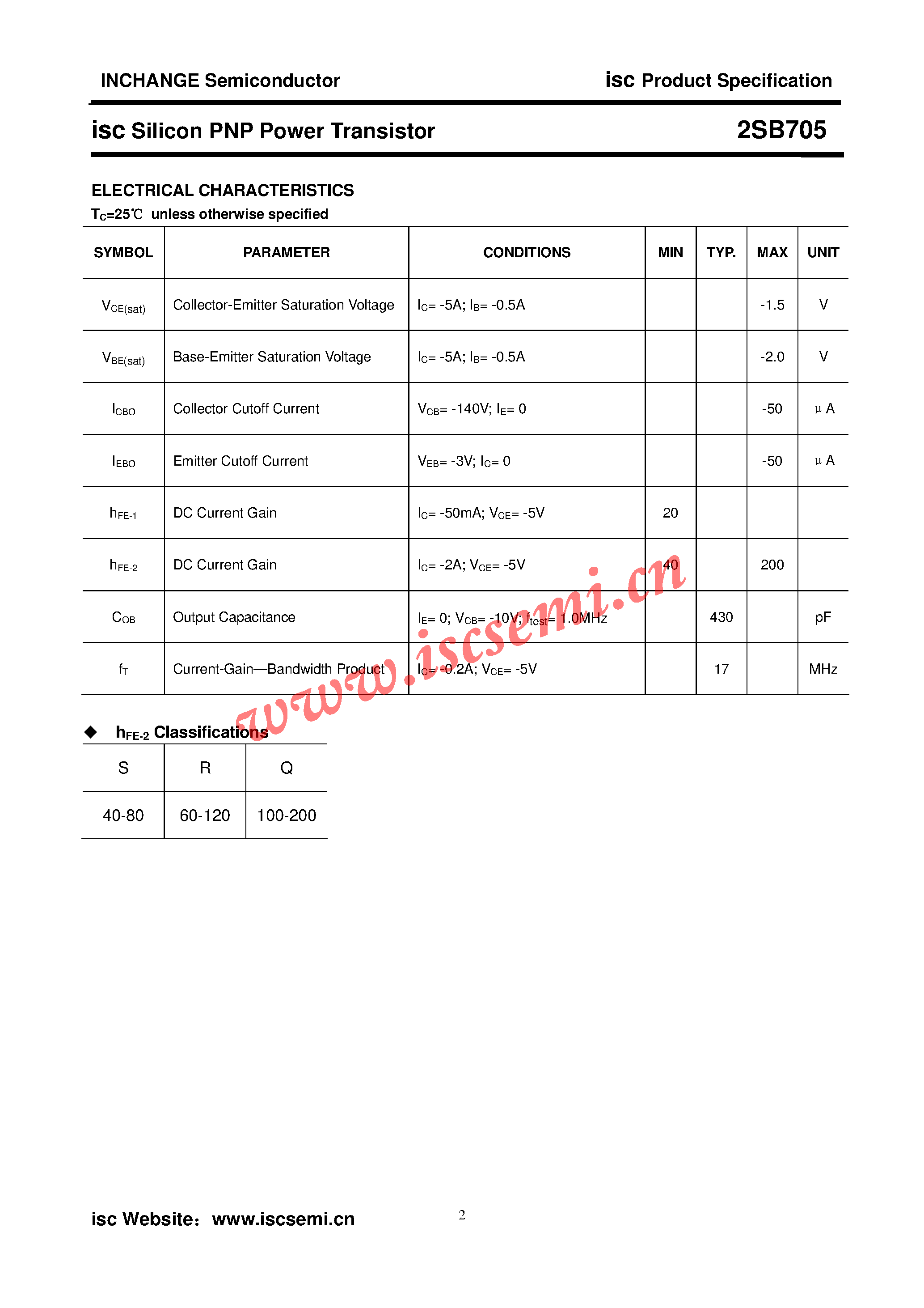 Datasheet 2SB705A - Power Transistor page 2