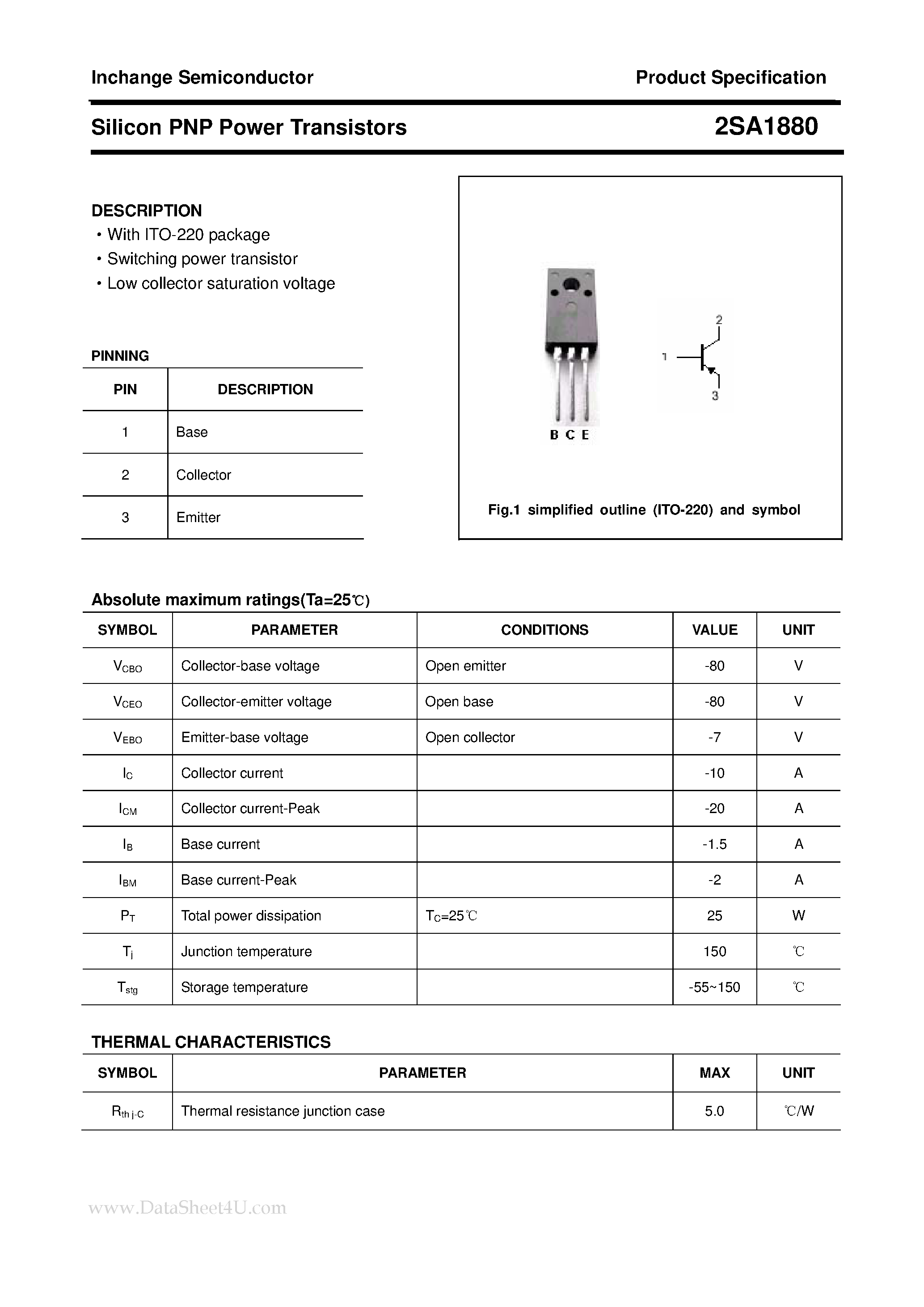 Datasheet 2SA1880 - Power Transistor page 1