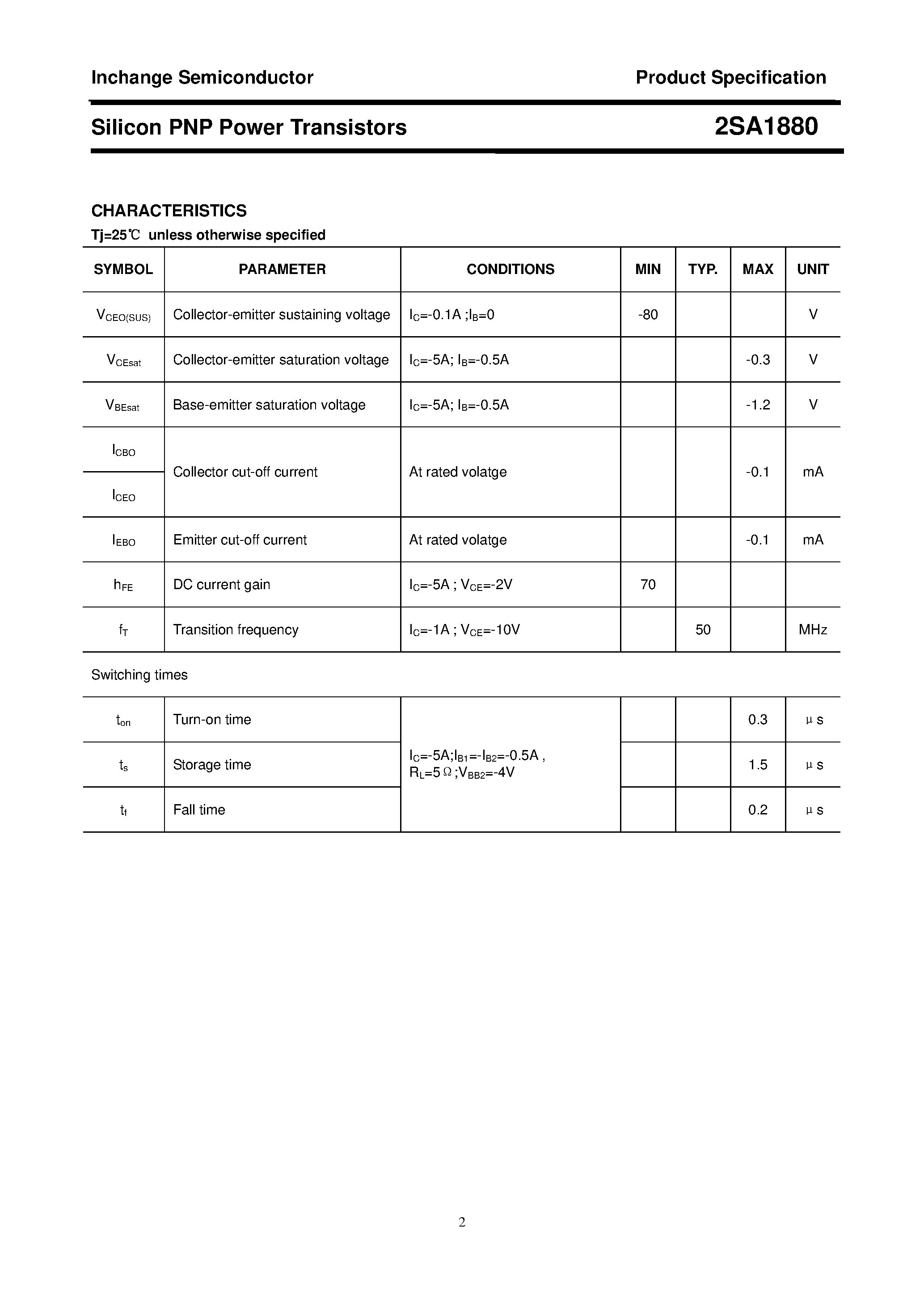 Datasheet 2SA1880 - Power Transistor page 2