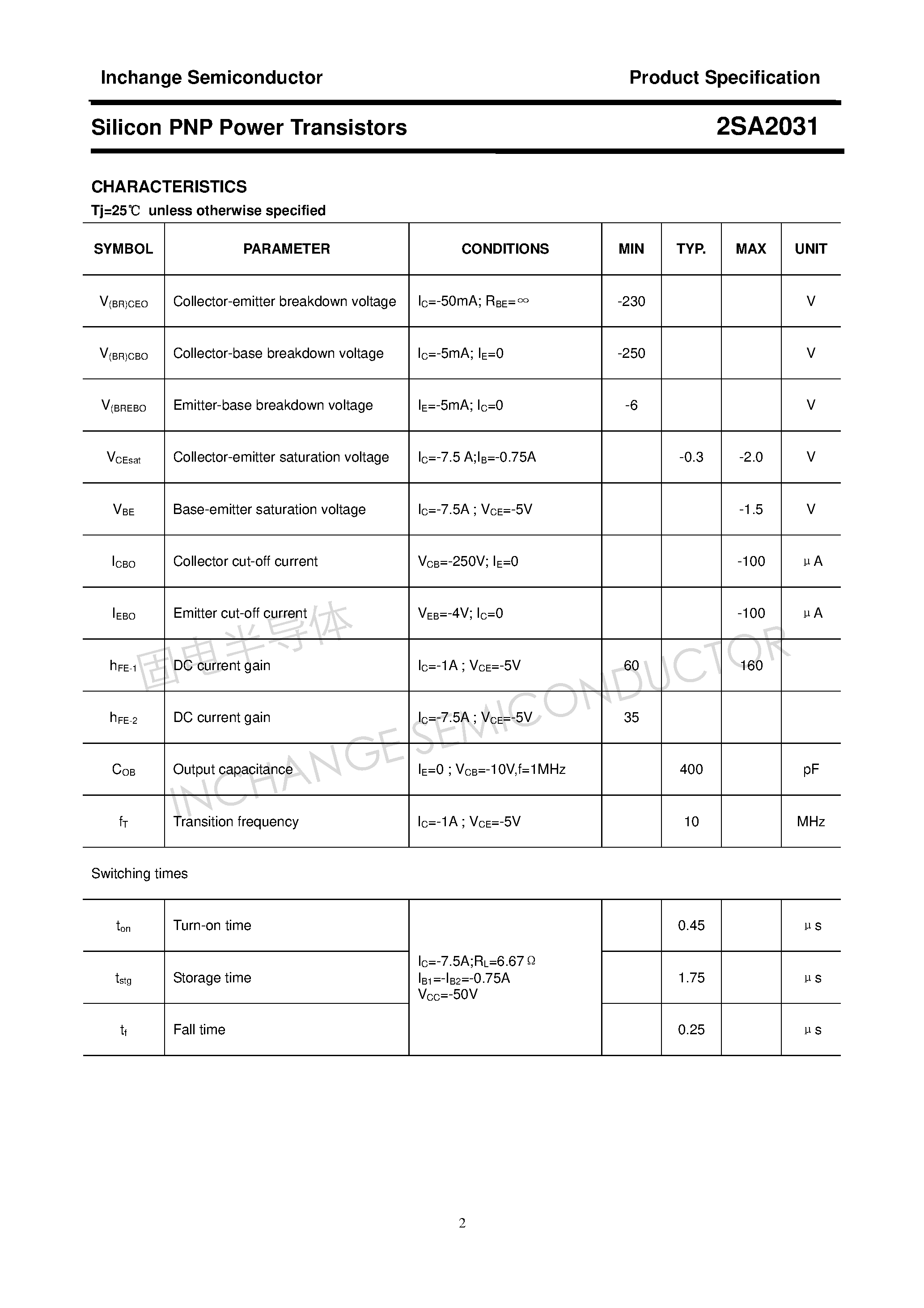 Datasheet 2SA2031 - Power Transistor page 2