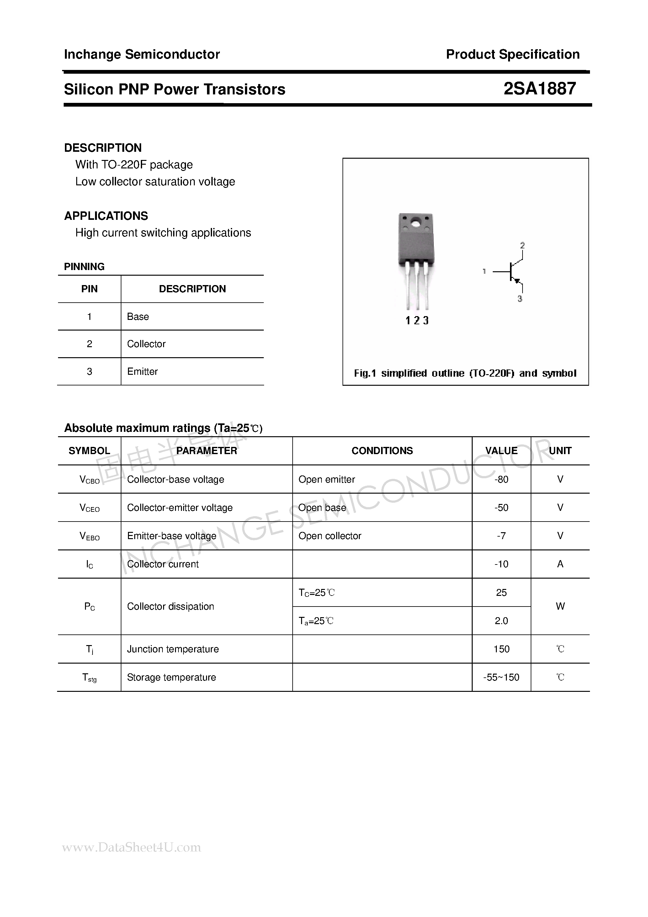 Datasheet 2SA1887 - Power Transistor page 1