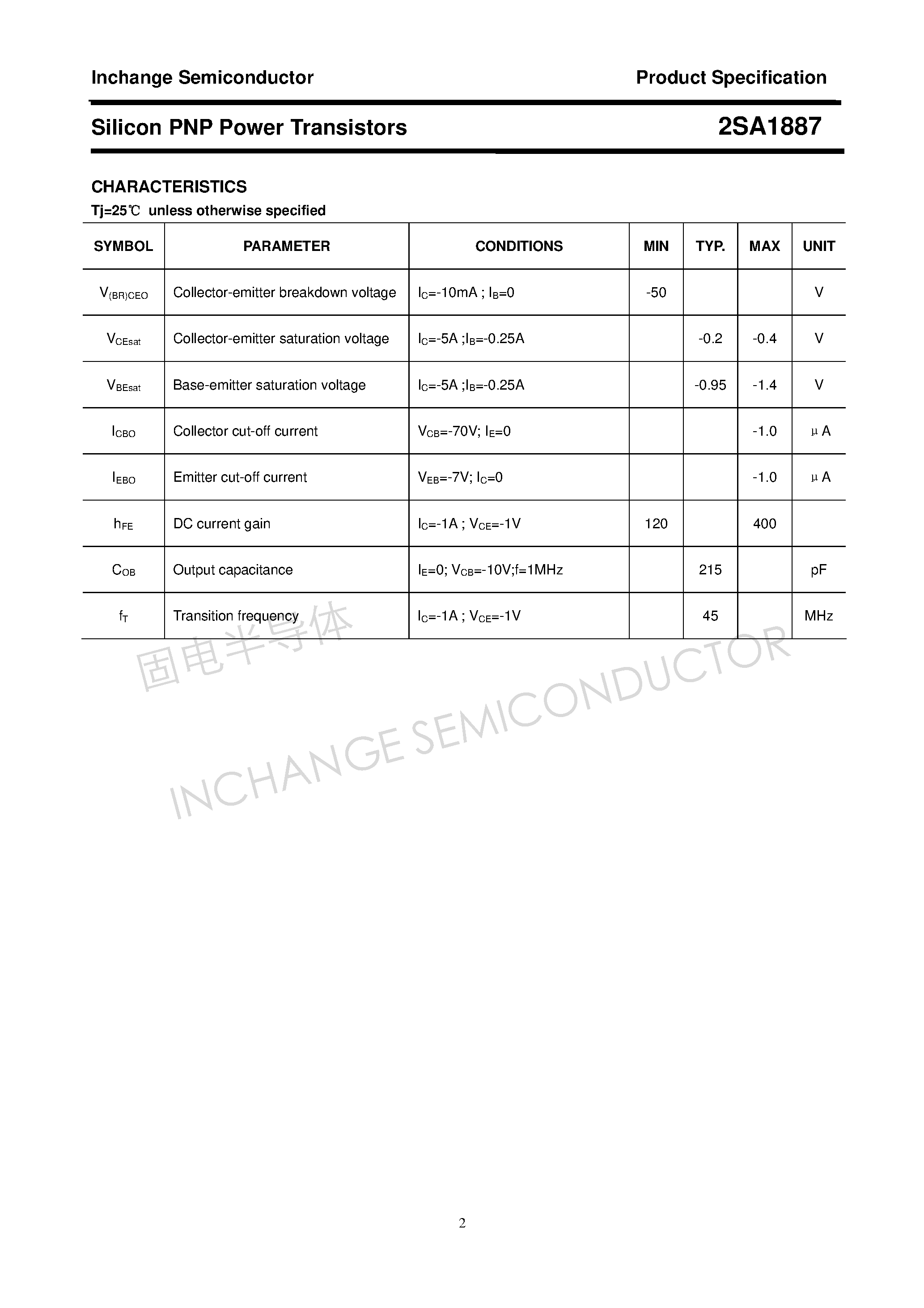 Datasheet 2SA1887 - Power Transistor page 2