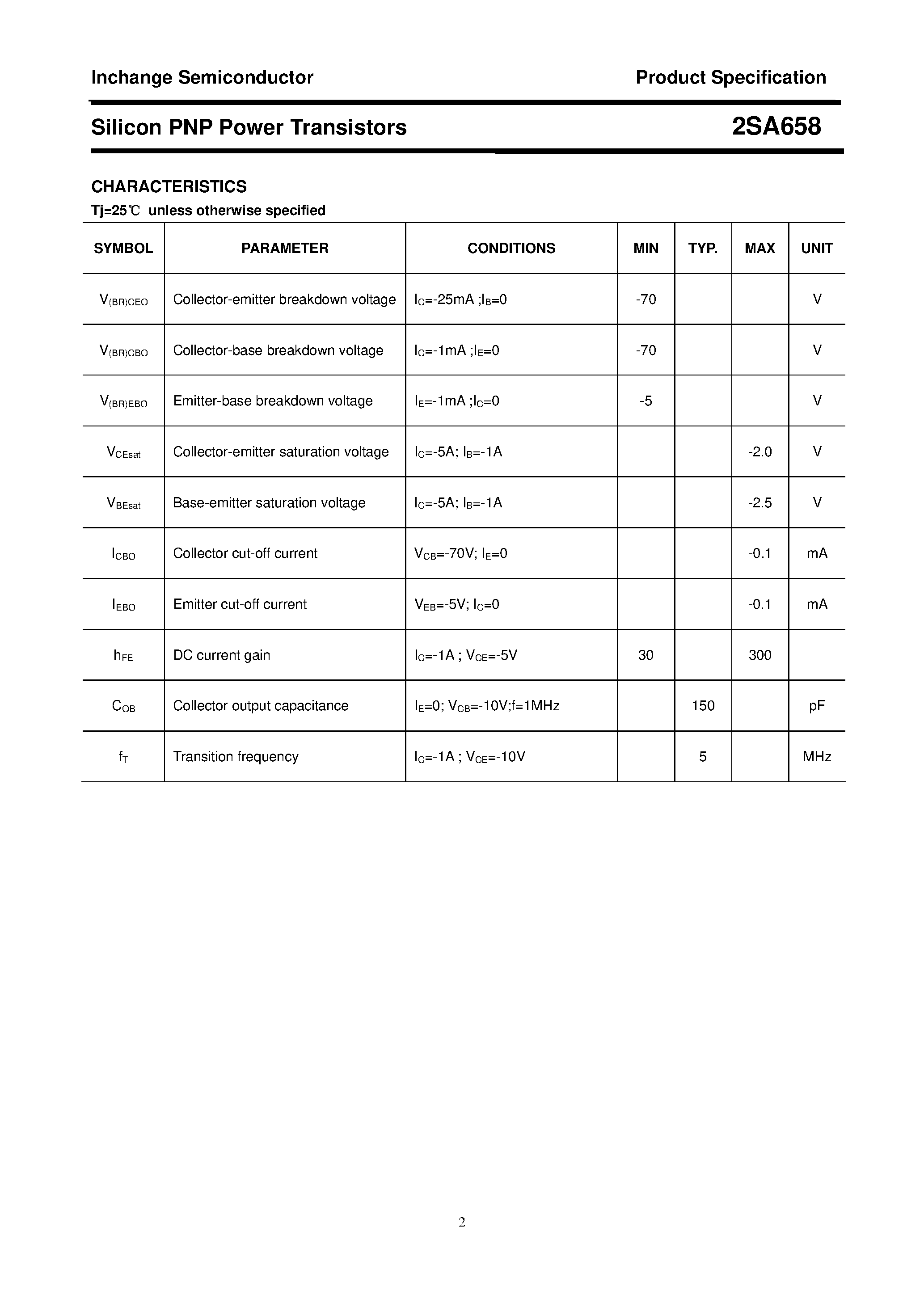 Datasheet 2SA658 - Power Transistor page 2