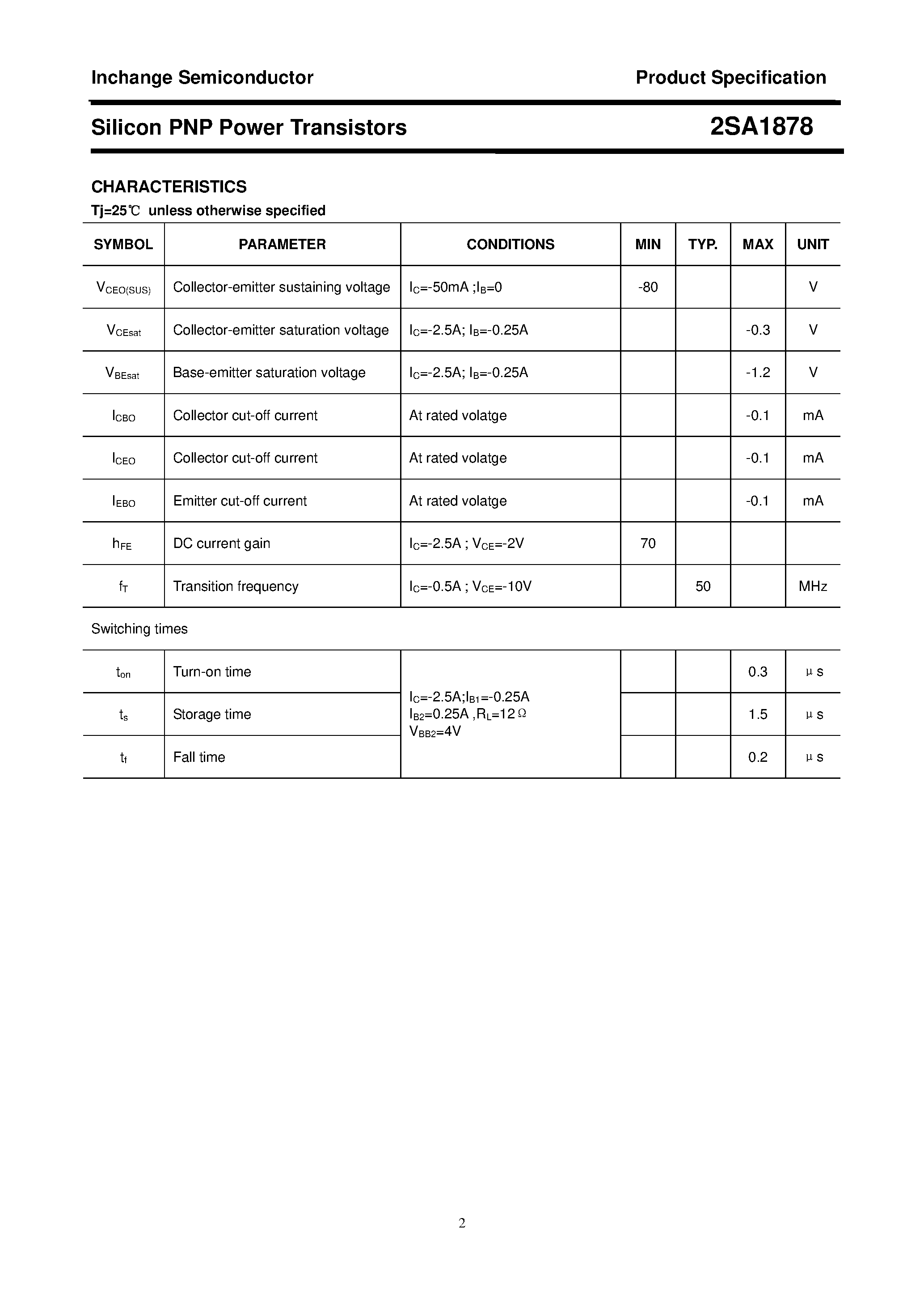 Datasheet 2SA1878 - Power Transistor page 2