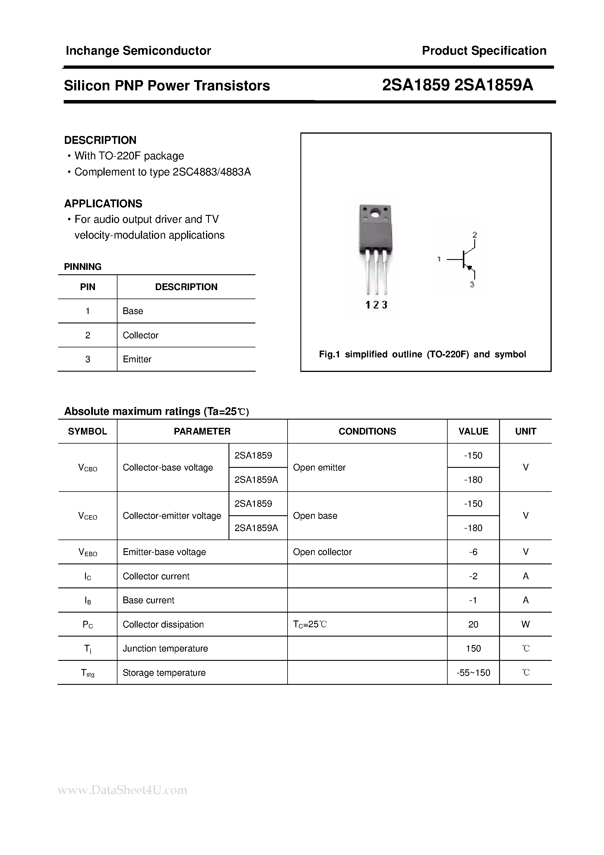 Datasheet 2SA1859A - Power Transistor page 1