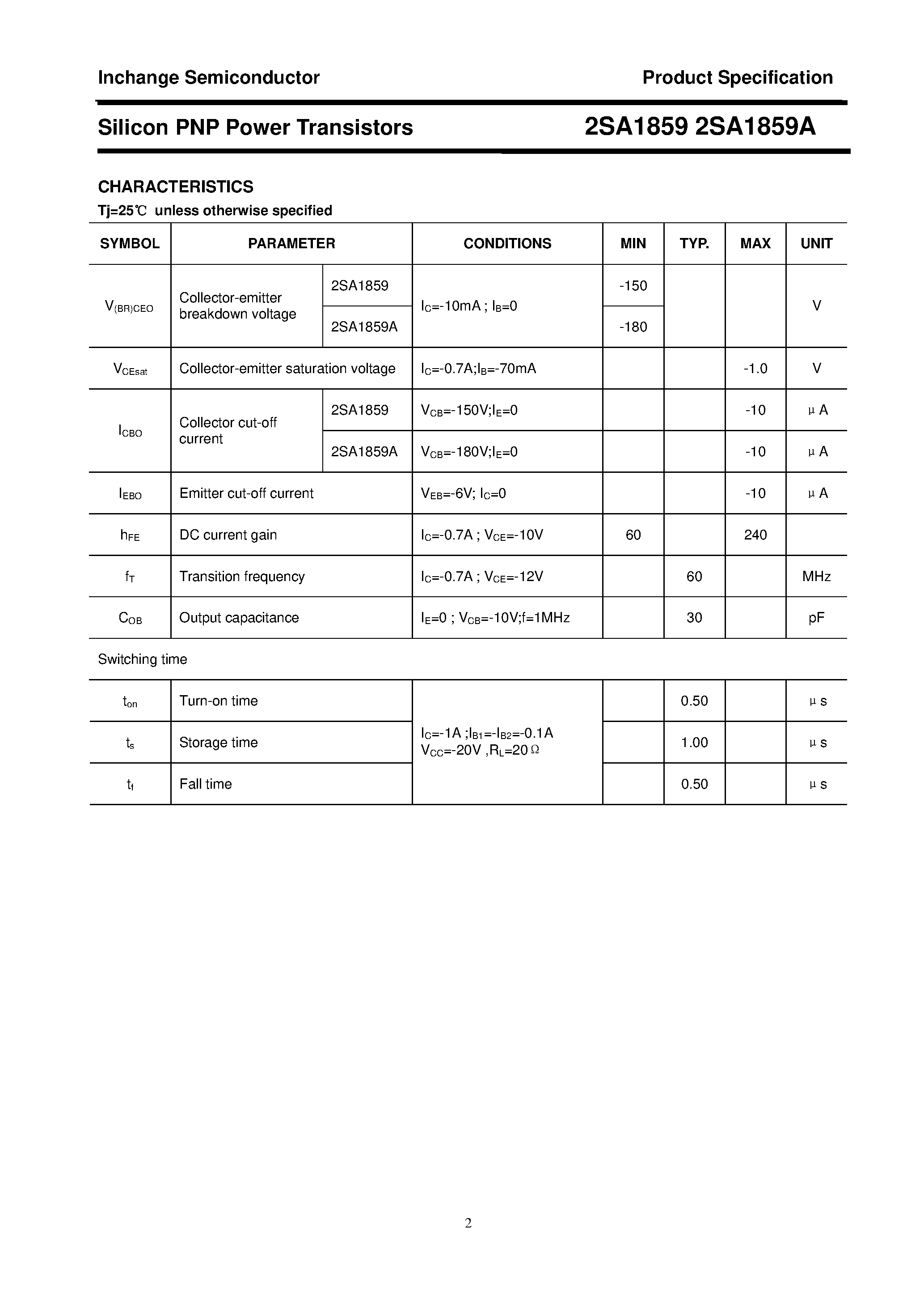 Datasheet 2SA1859 - Power Transistor page 2