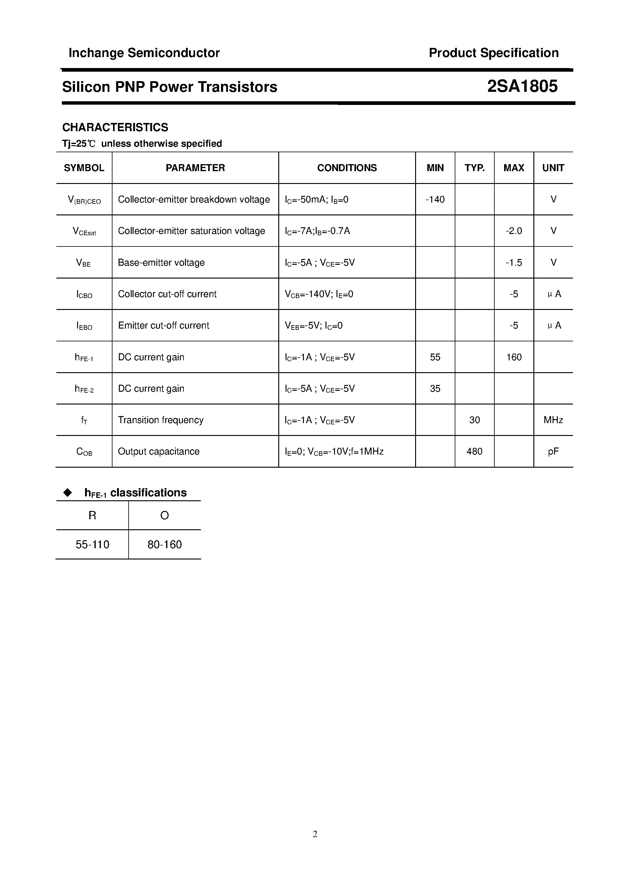 Datasheet 2SA1805 - Power Transistor page 2