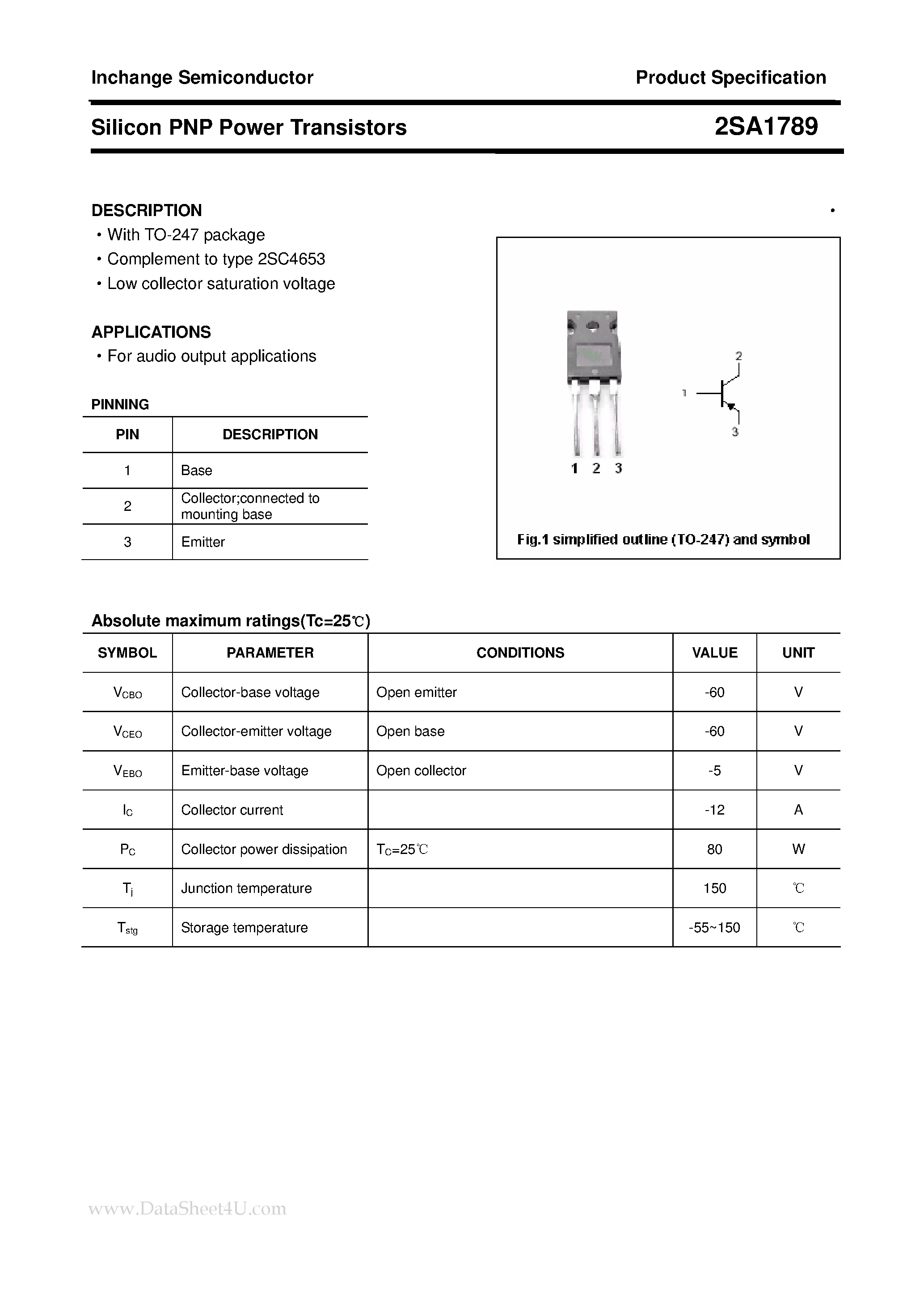 Datasheet 2SA1789 - Power Transistor page 1