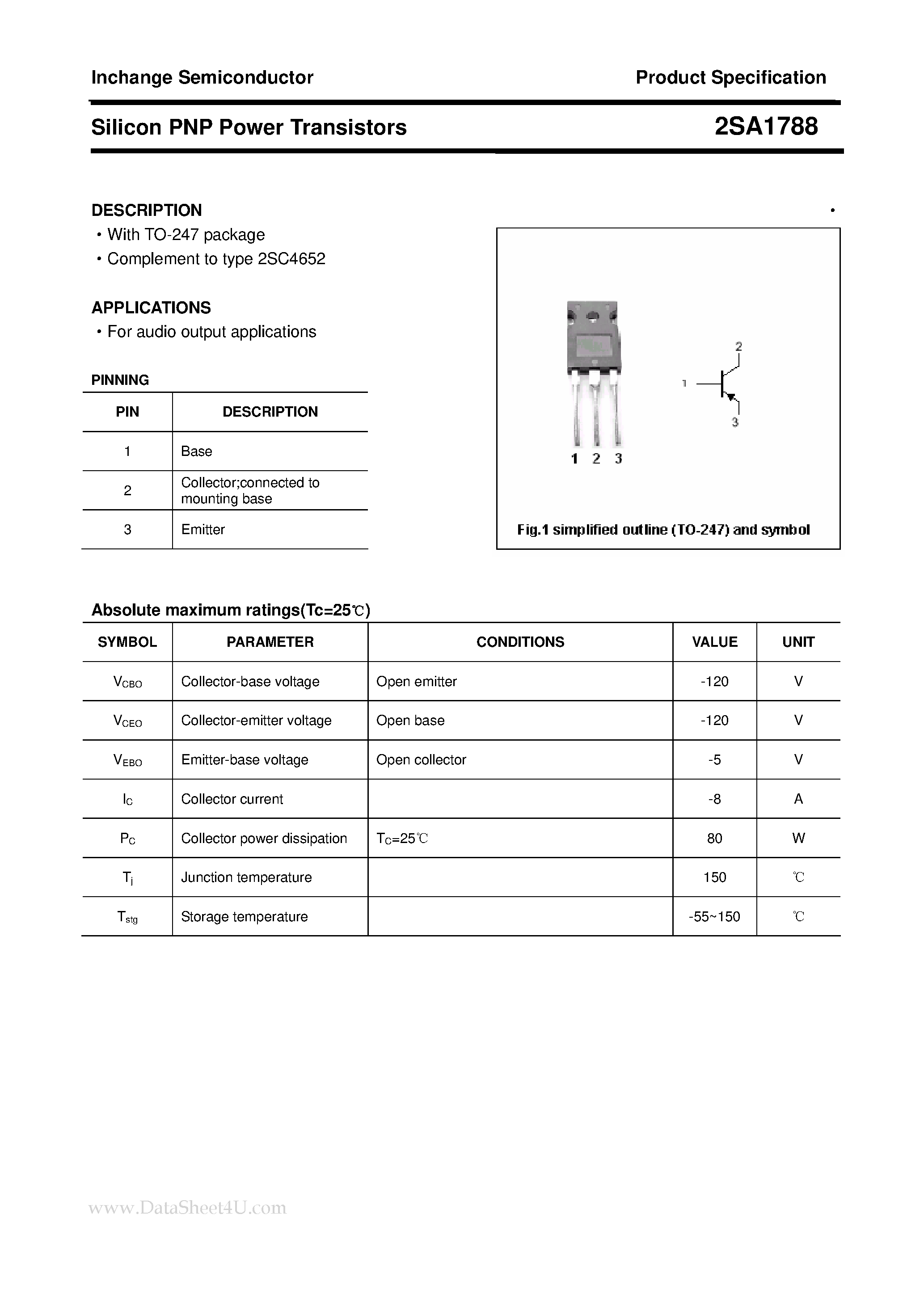 Datasheet 2SA1788 - Power Transistor page 1