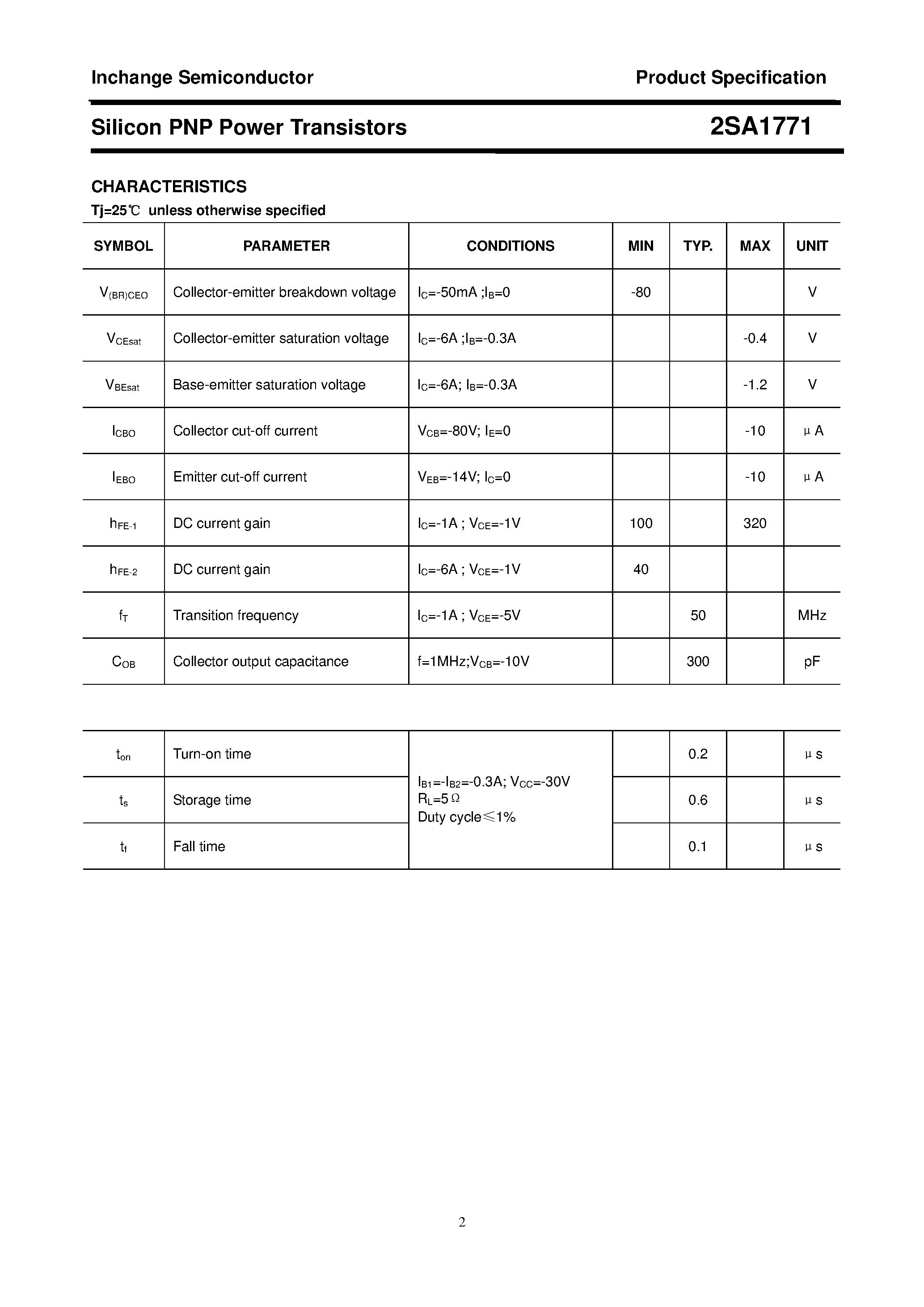 Datasheet 2SA1771 page 2 Datasheet 2SA1771 - POWER TRANSISTOR page 2