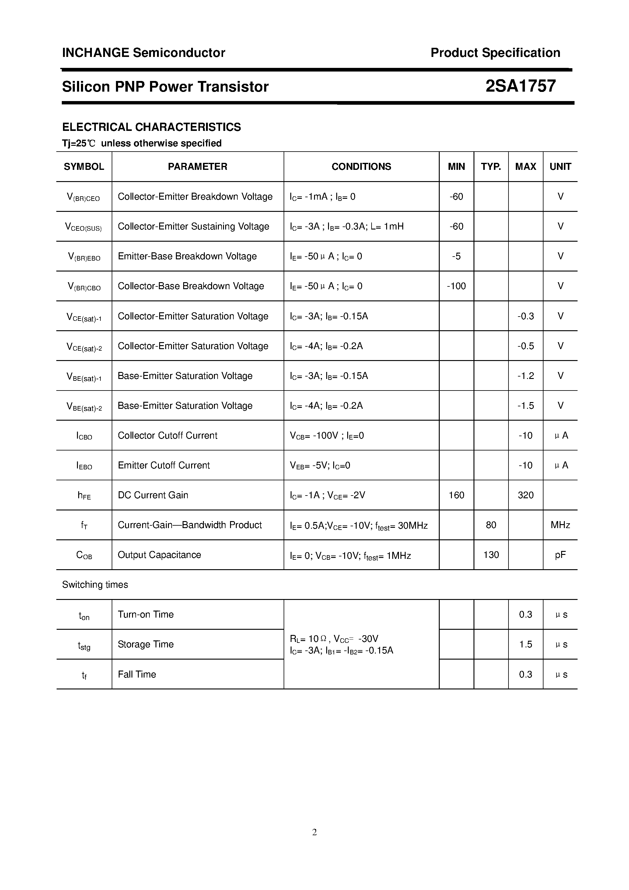 Datasheet 2SA1757 - POWER TRANSISTOR page 2