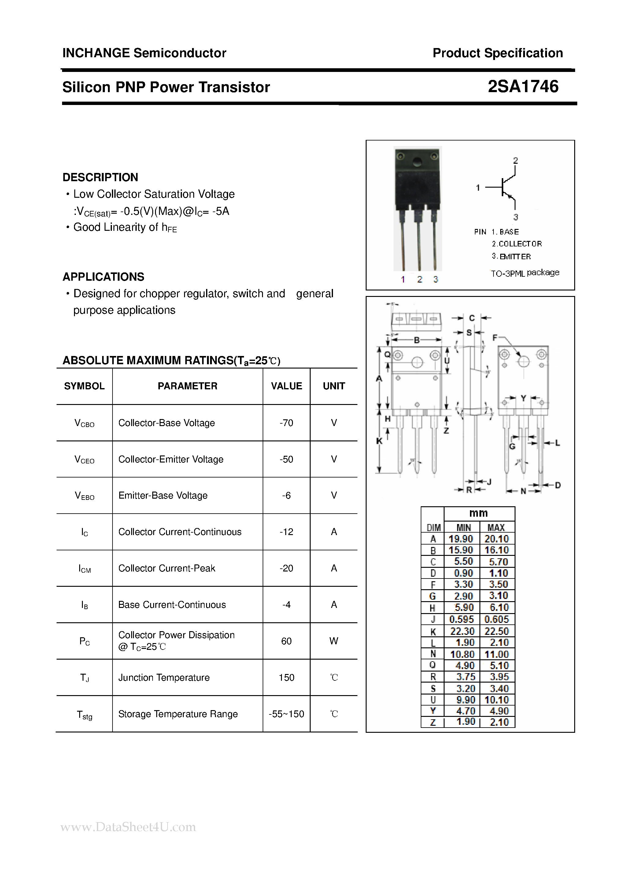 Datasheet 2SA1746 - POWER TRANSISTOR page 1