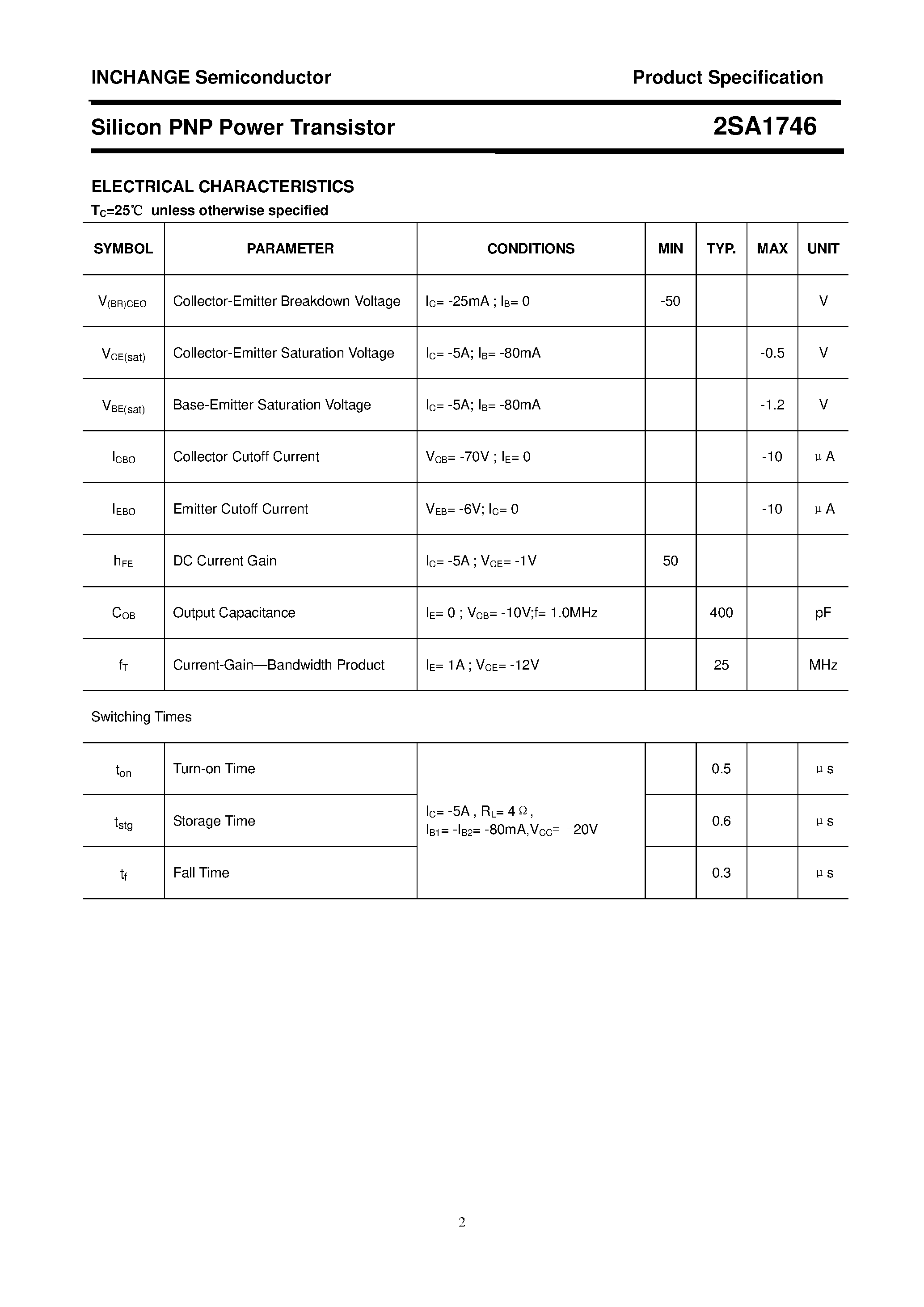 Datasheet 2SA1746 - POWER TRANSISTOR page 2