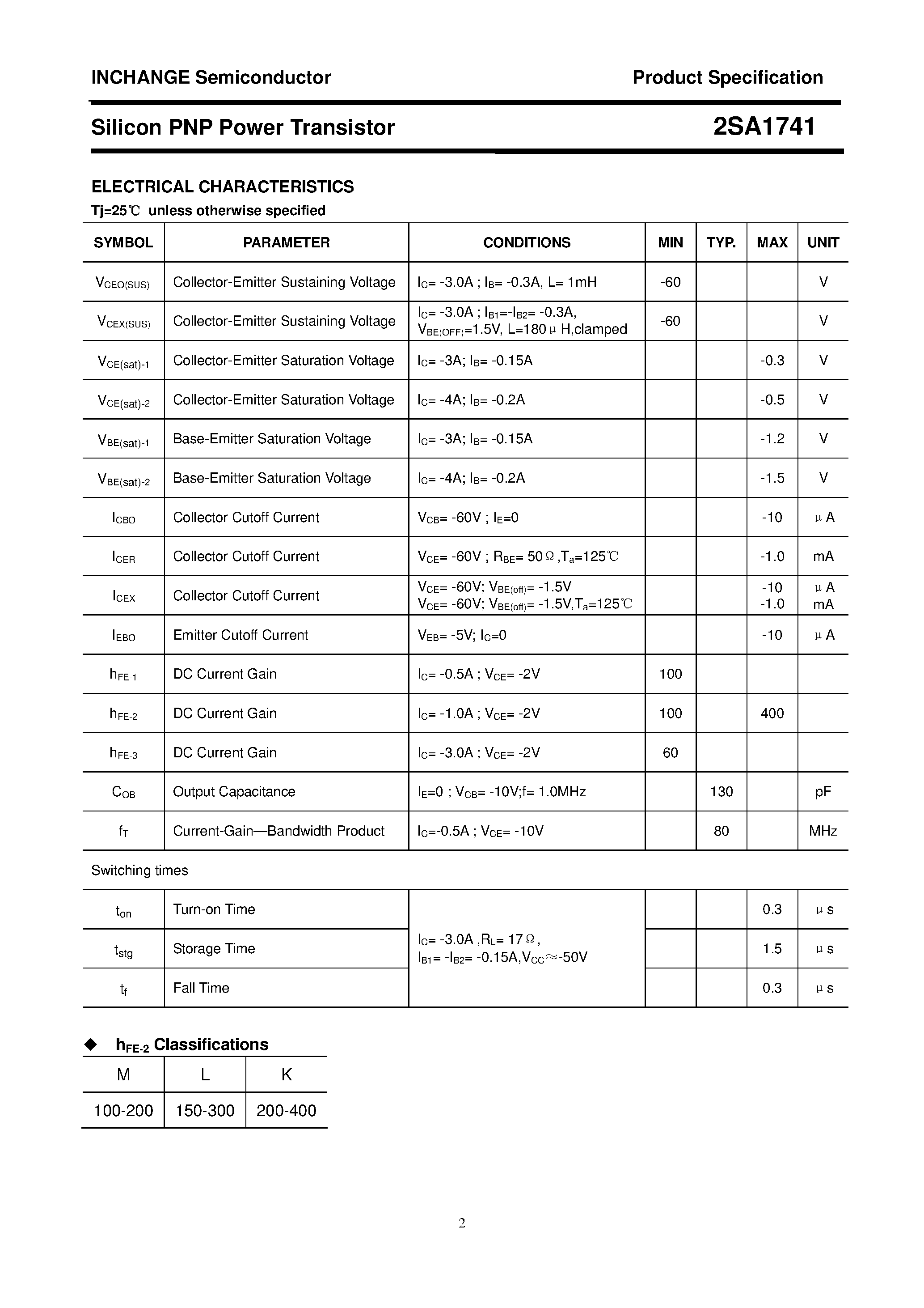 Даташит на микросхему 2SA1741 страница 2 Даташит 2SA1741 - POWER TRANSISTOR страница 2
