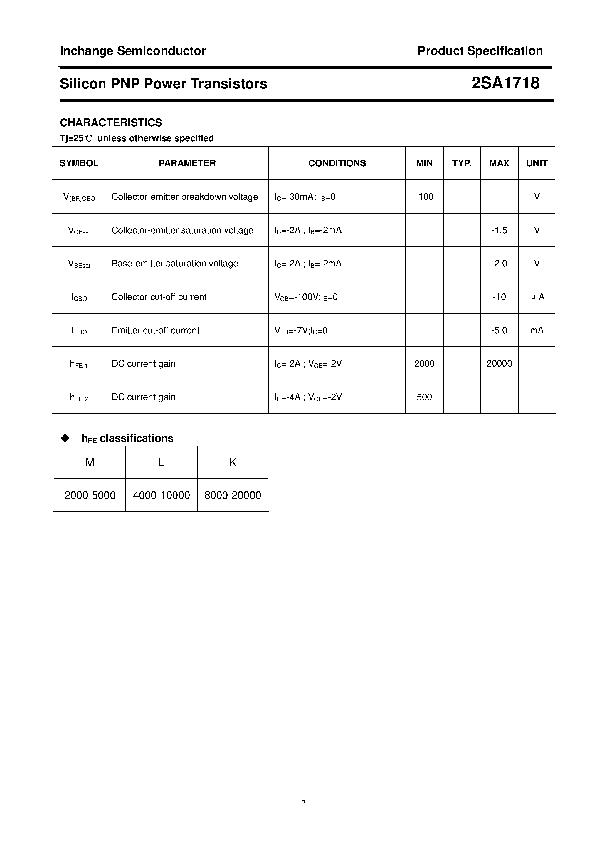 Datasheet 2SA1718 - POWER TRANSISTOR page 2