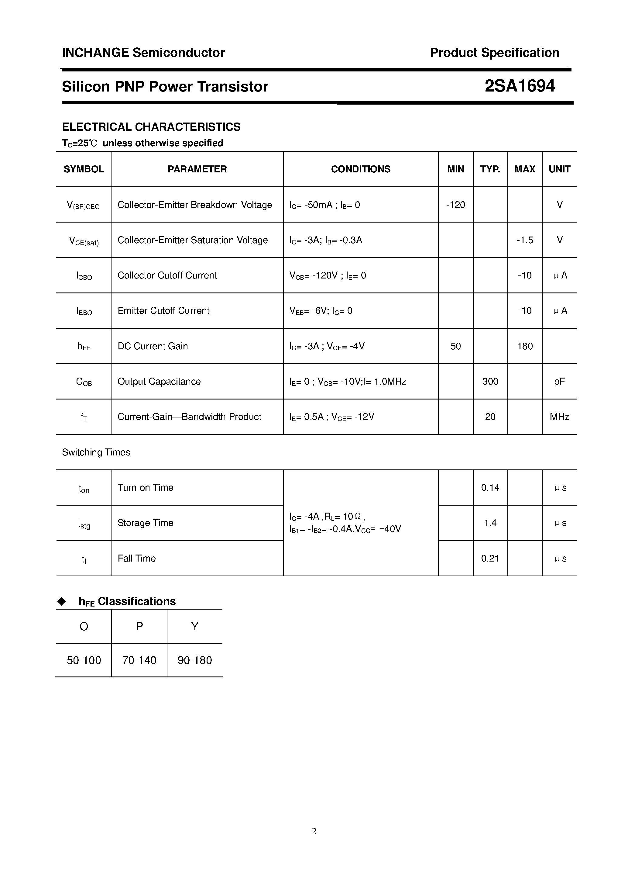 Datasheet 2SA1694 - POWER TRANSISTOR page 2