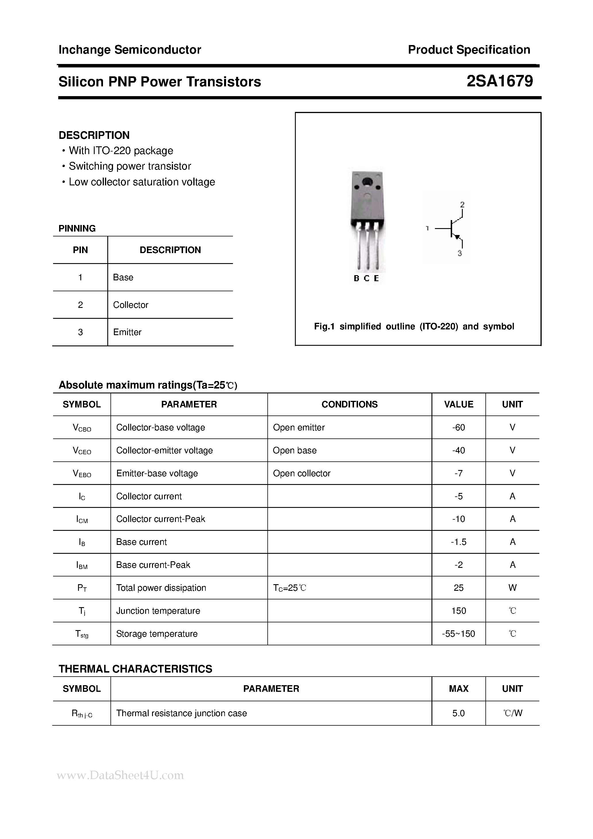 Datasheet 2SA1679 - POWER TRANSISTOR page 1