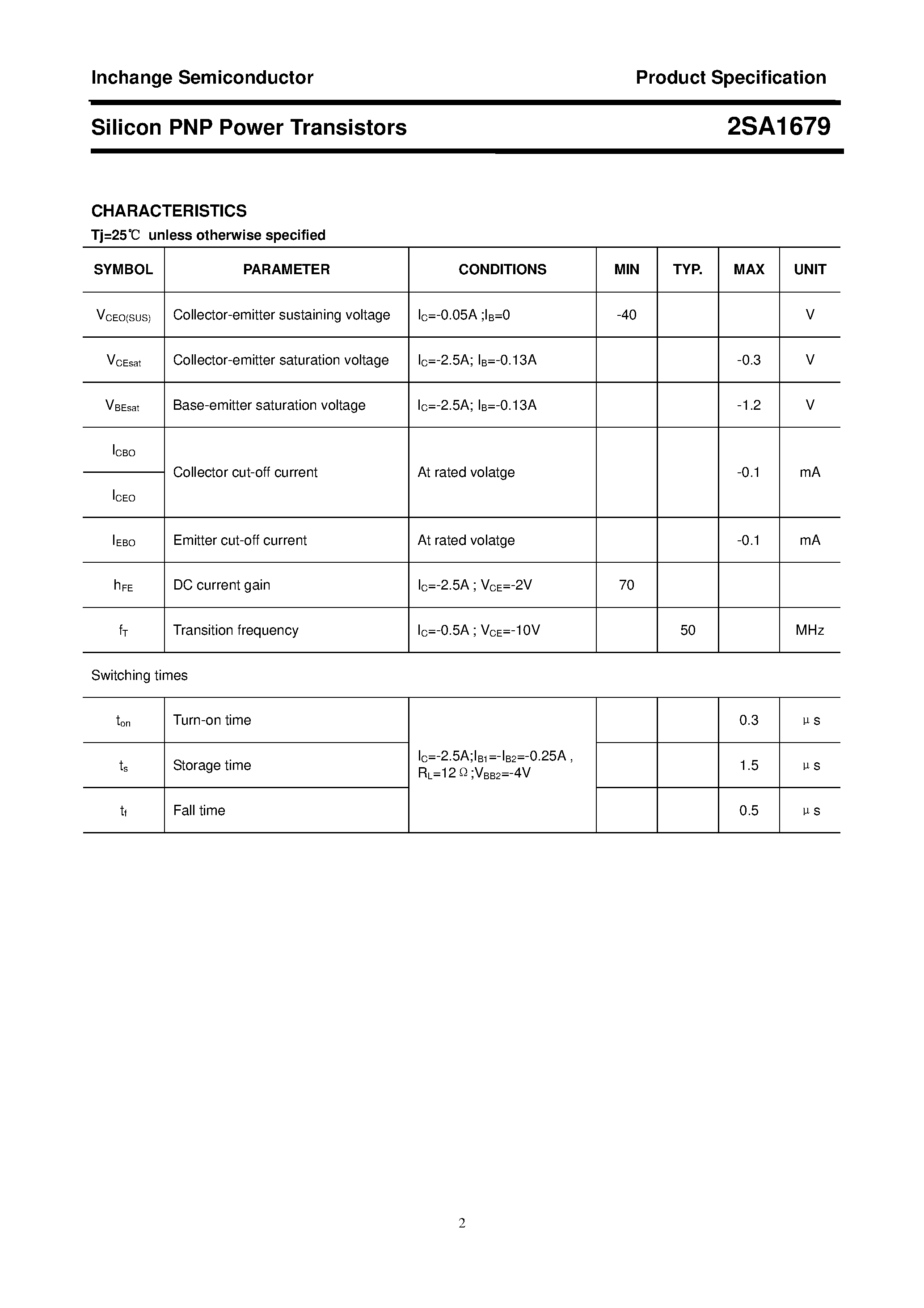 Datasheet 2SA1679 - POWER TRANSISTOR page 2