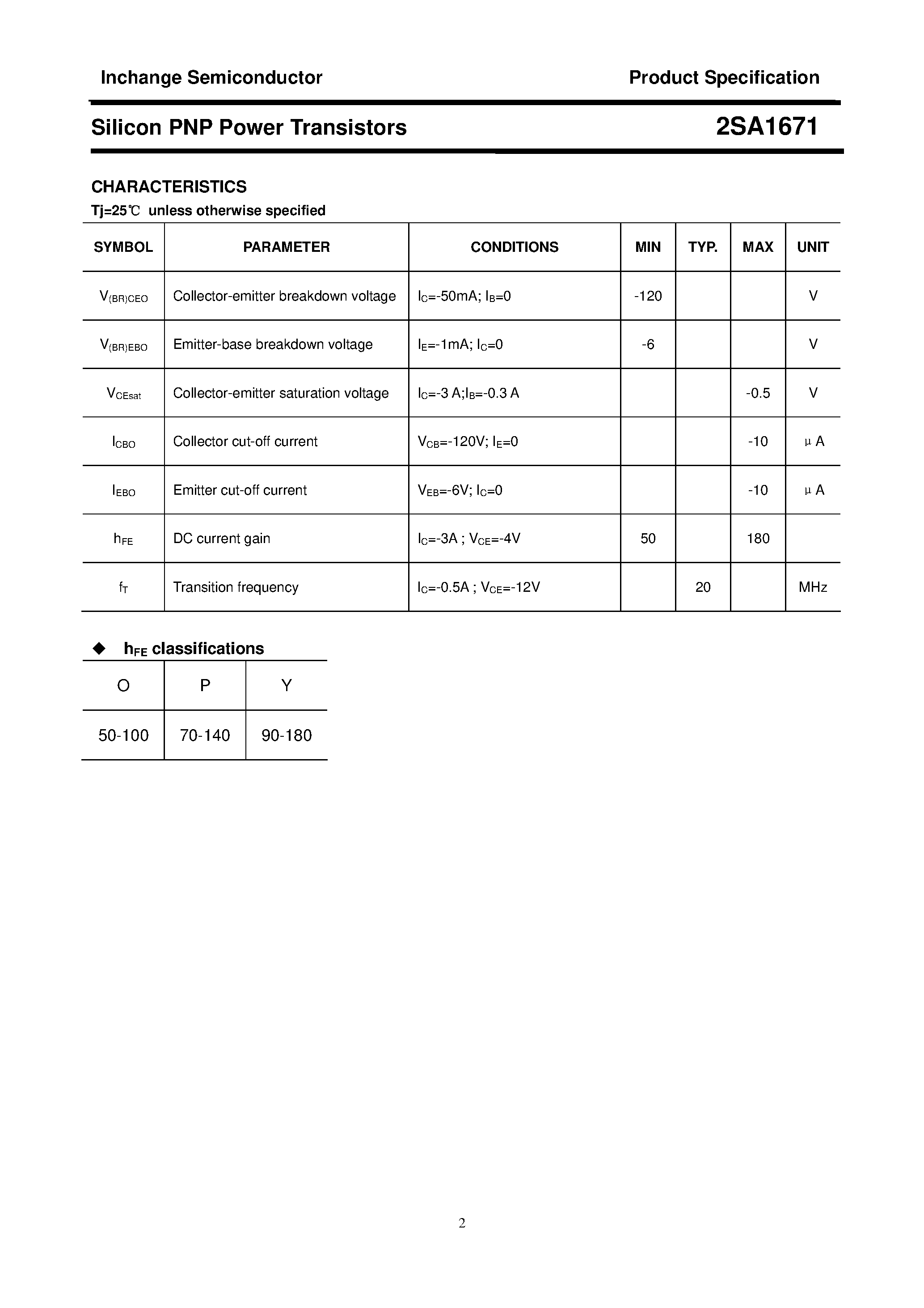 Datasheet 2SA1671 - POWER TRANSISTOR page 2
