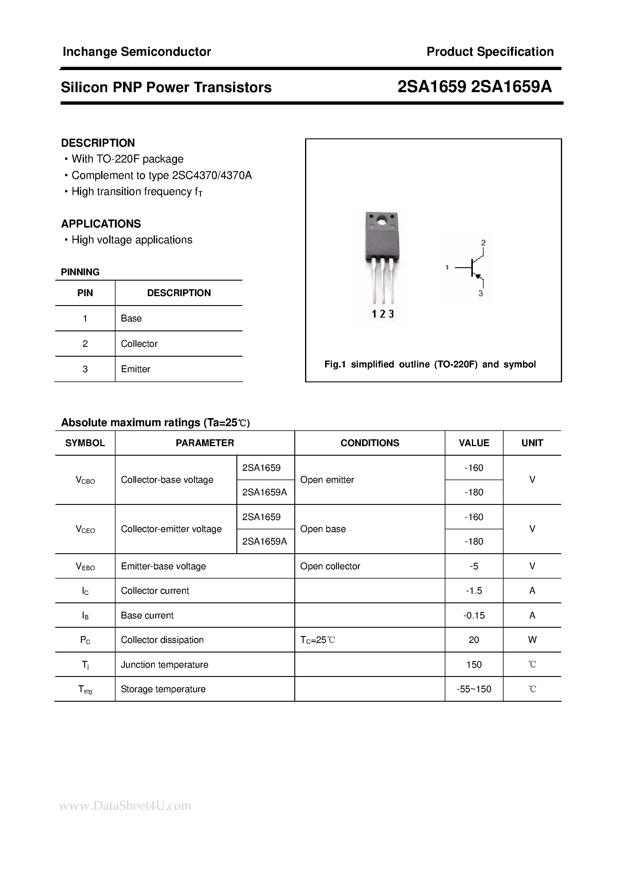 Datasheet 2SA1659A - POWER TRANSISTOR page 1