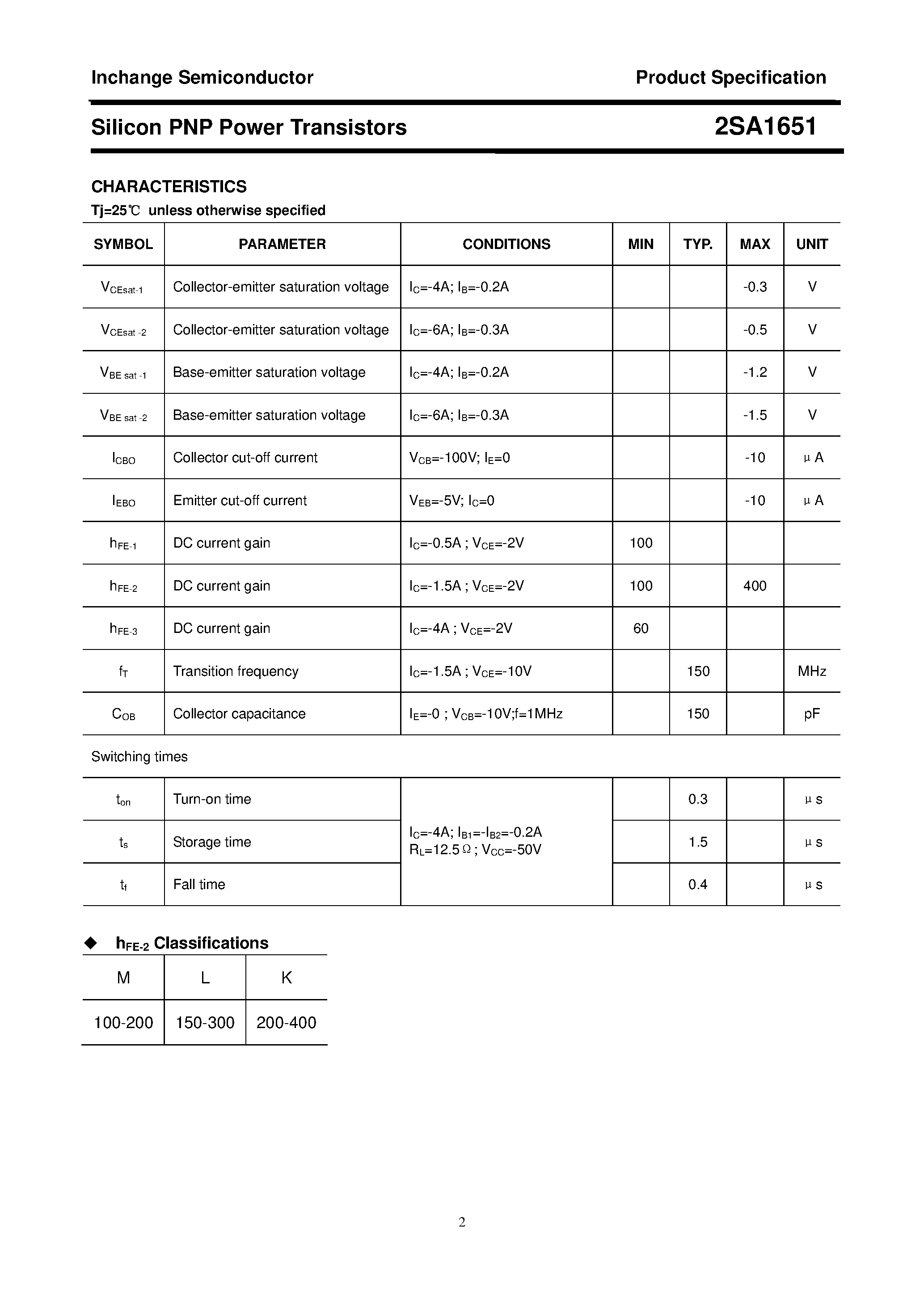 Datasheet 2SA1651 - POWER TRANSISTOR page 2