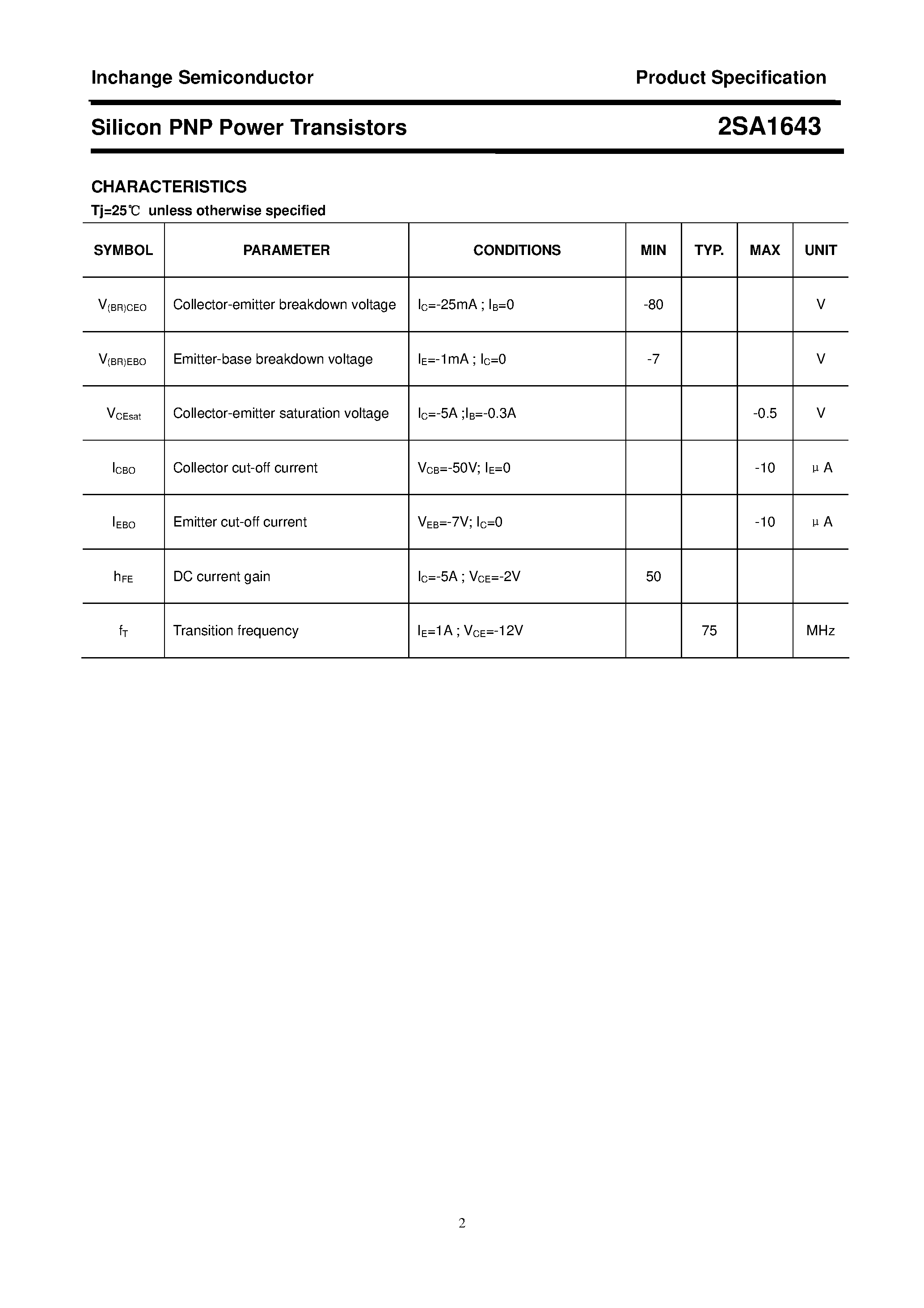 Datasheet 2SA1643 - POWER TRANSISTOR page 2