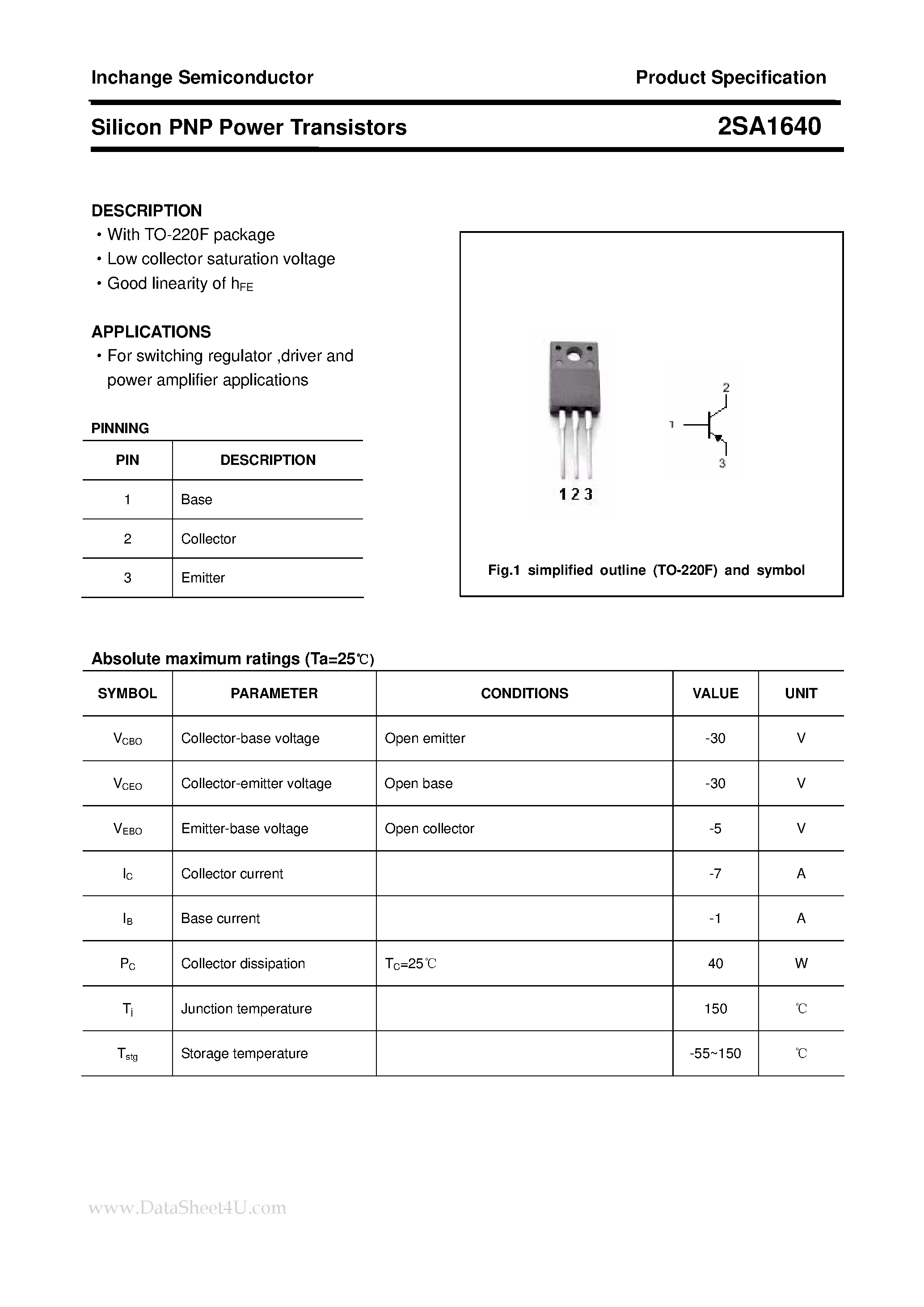 Datasheet 2SA1640 - POWER TRANSISTOR page 1
