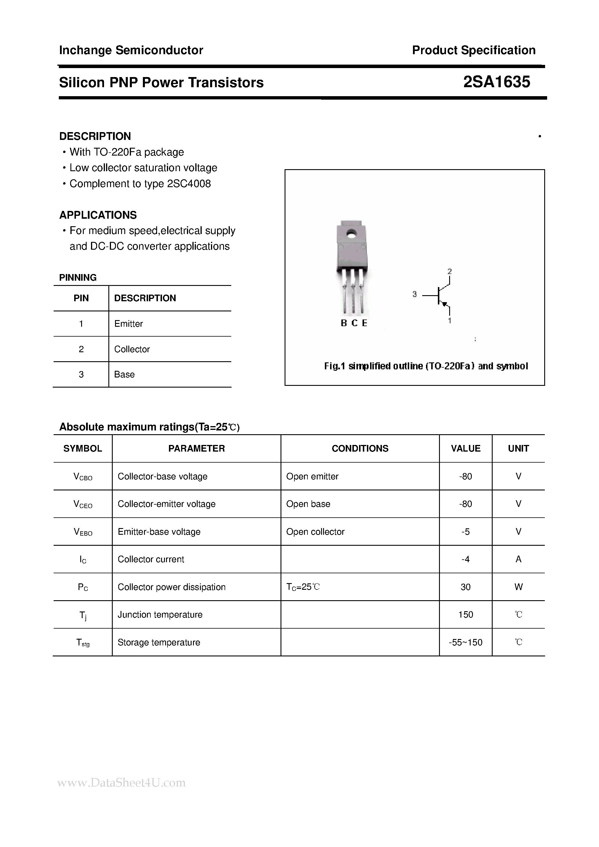 Datasheet 2SA1635 - POWER TRANSISTOR page 1