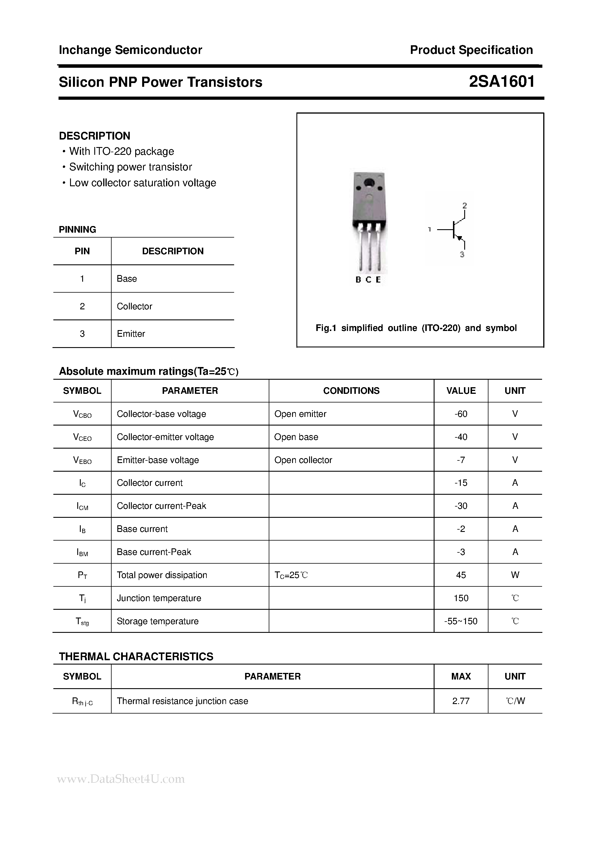 Datasheet 2SA1601 - POWER TRANSISTOR page 1