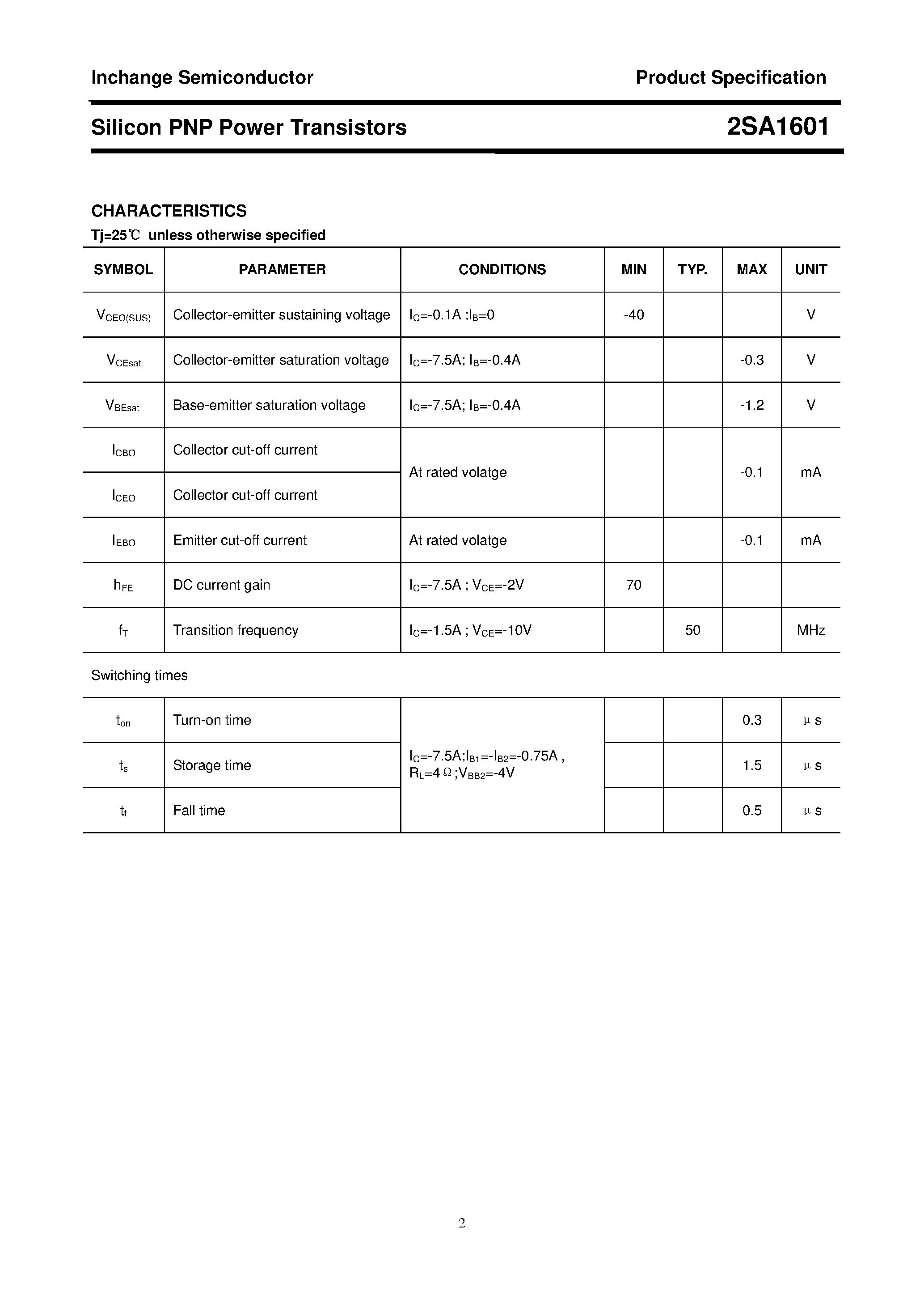 Datasheet 2SA1601 - POWER TRANSISTOR page 2