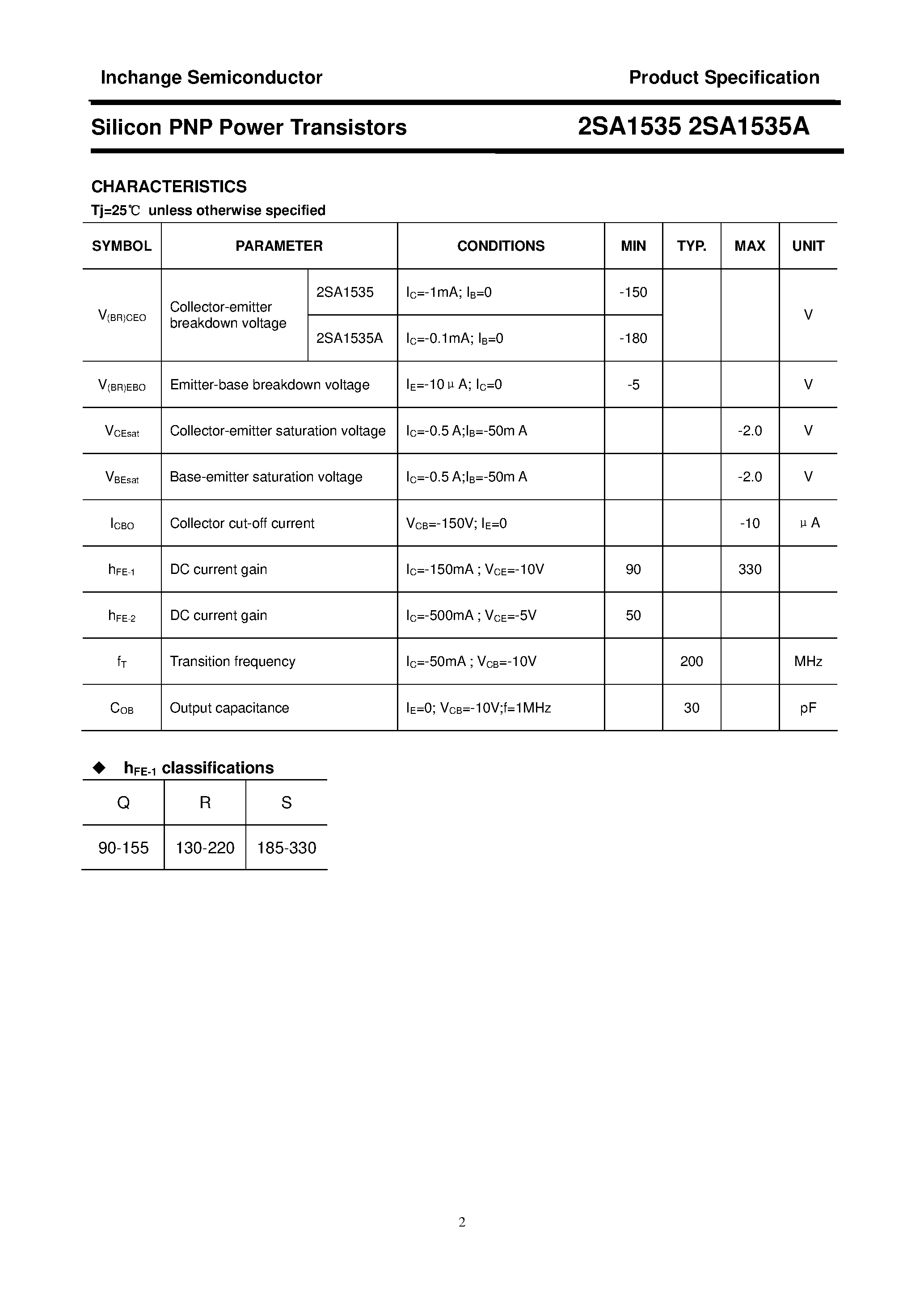 Datasheet 2SA1535 - POWER TRANSISTOR page 2